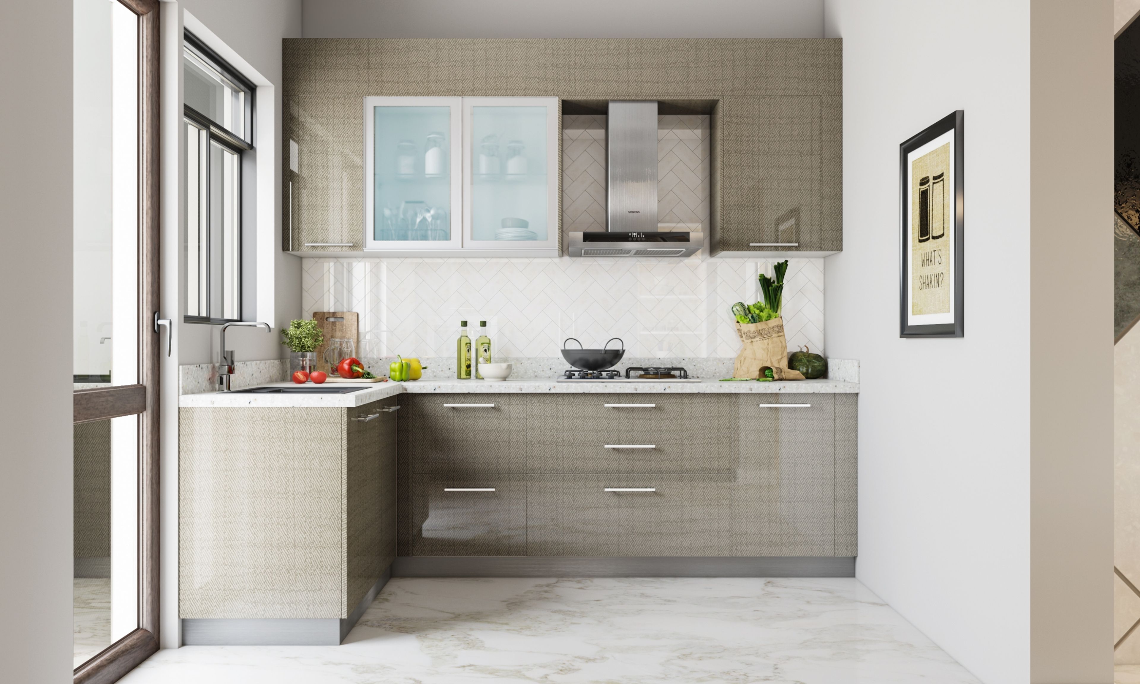 White L-Shaped Modular Kitchen