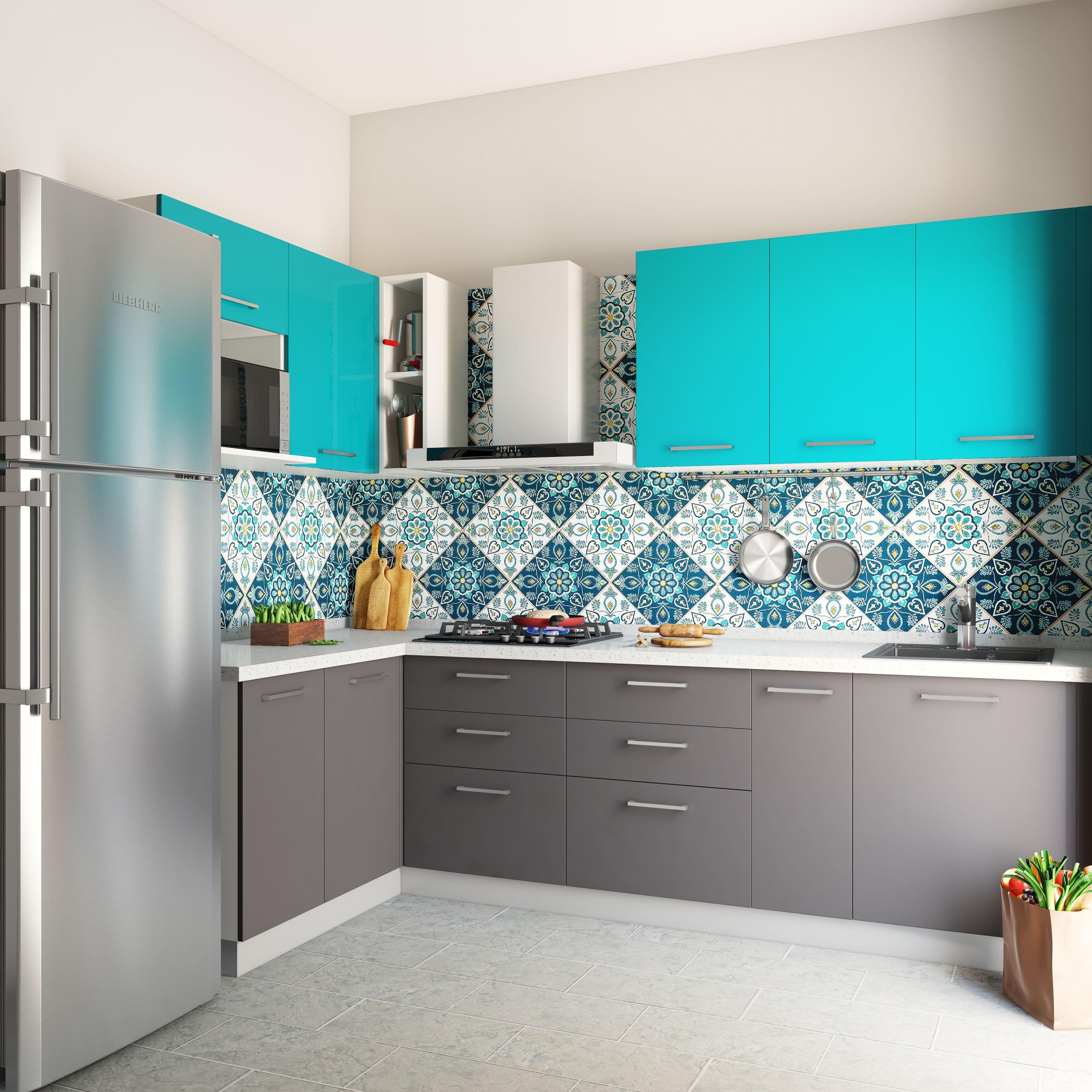 L-Shaped Dual-Toned Kitchen