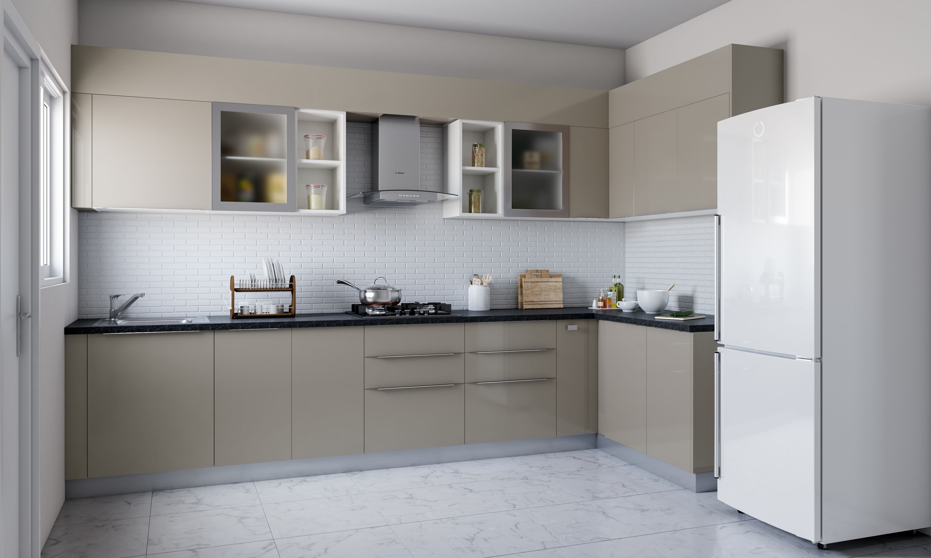 Contemporary L-shaped Modular Kitchen