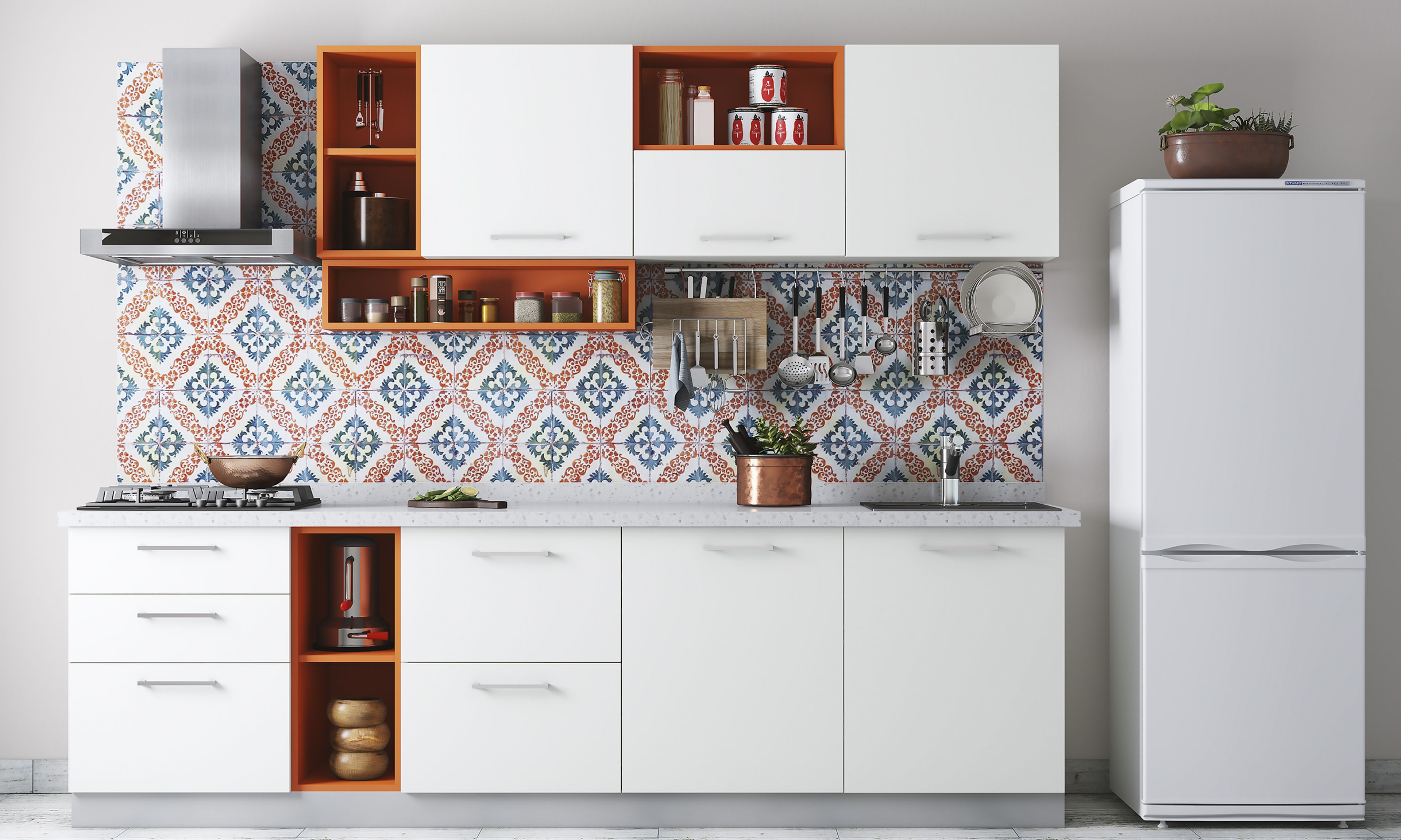 White Straight Line Kitchen