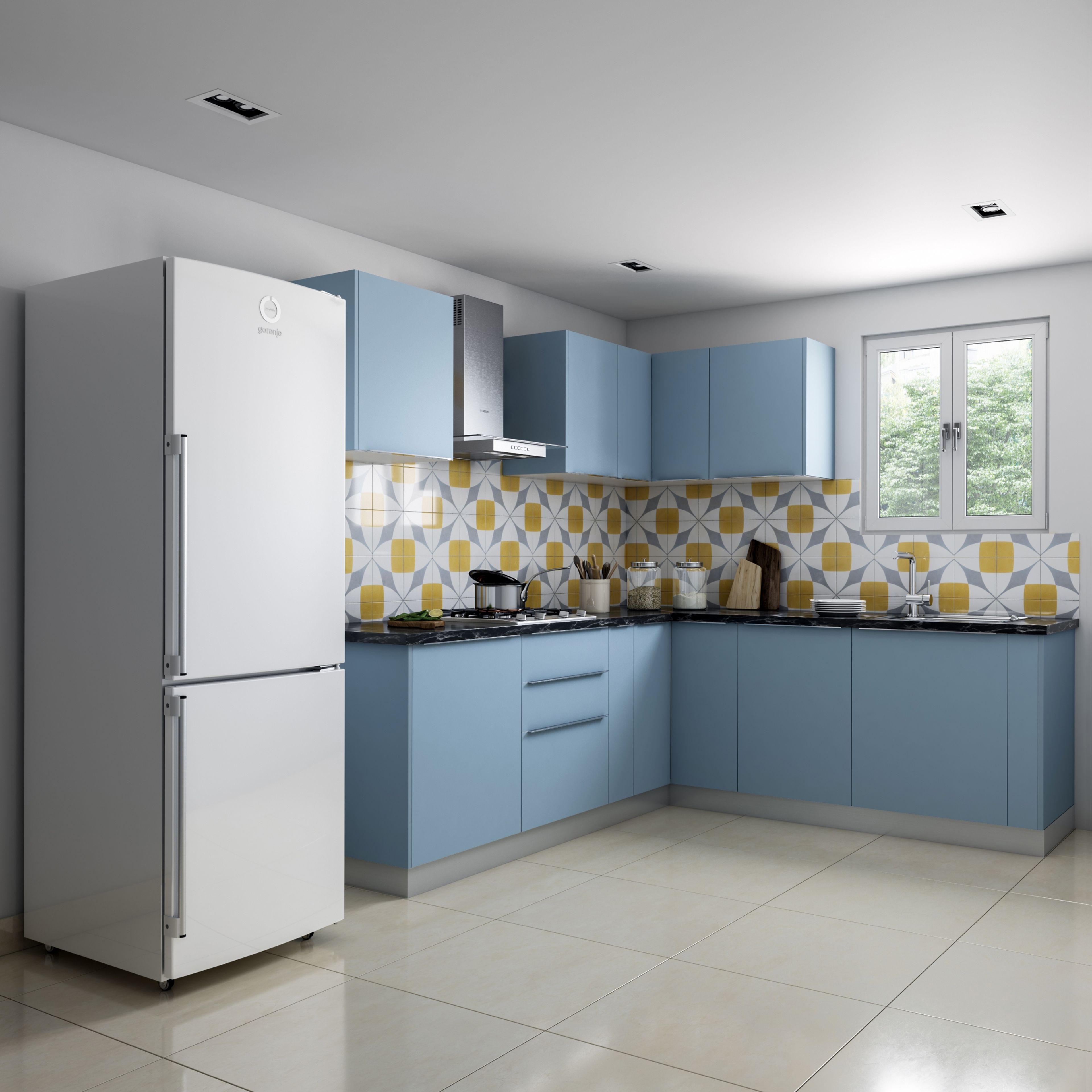 Matte L-Shaped Modular Kitchen