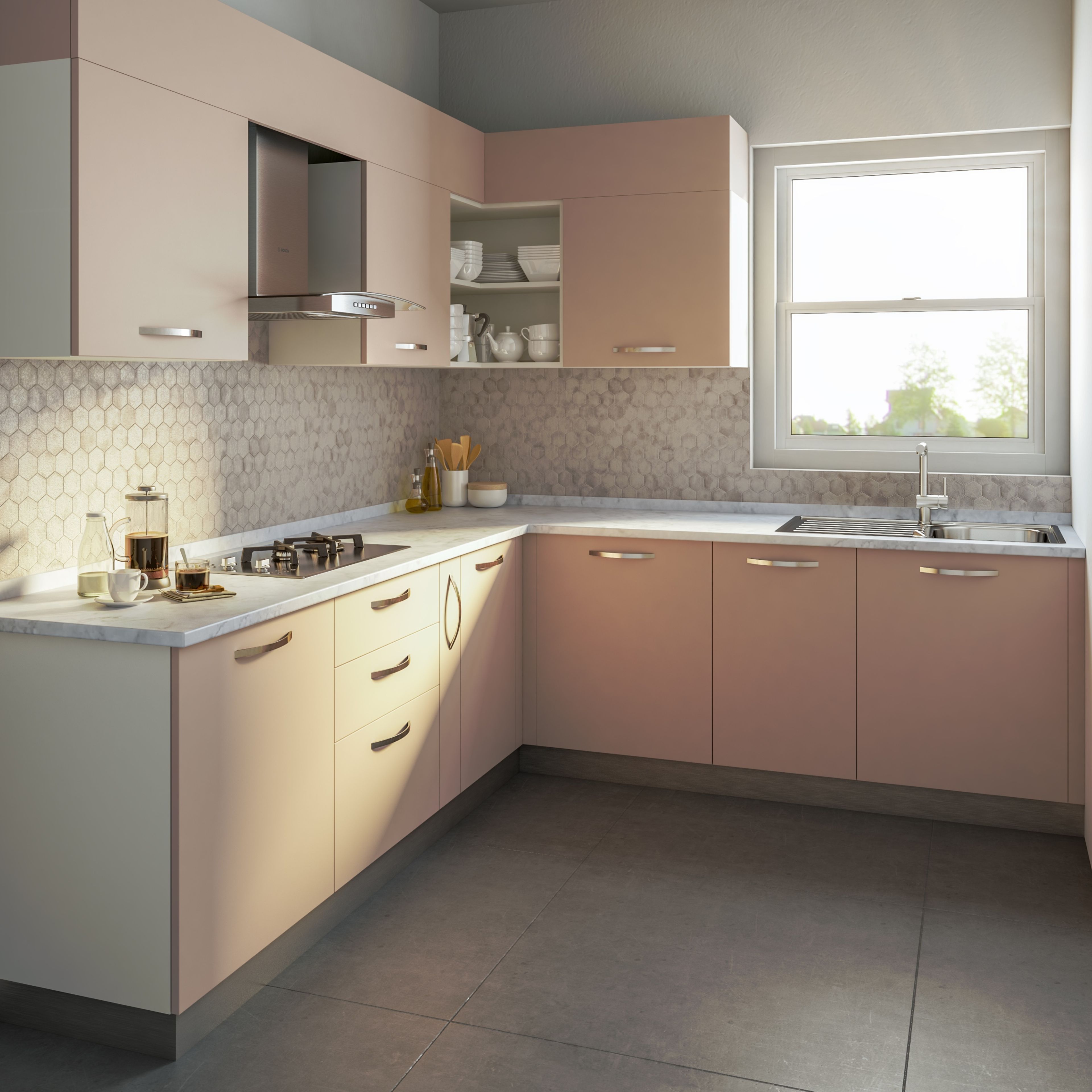 Monochrome L-Shaped Kitchen