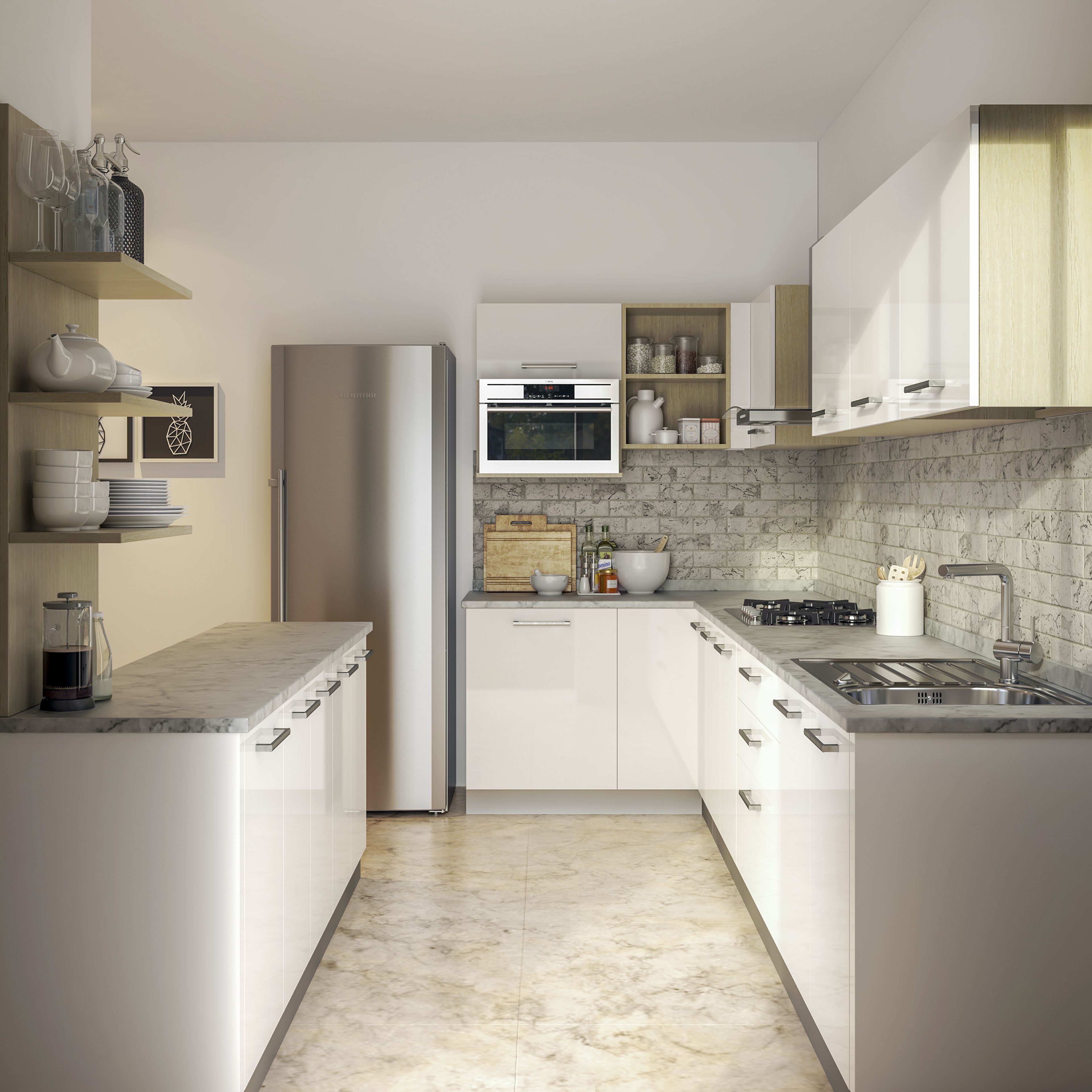 Whitewashed Parallel Kitchen