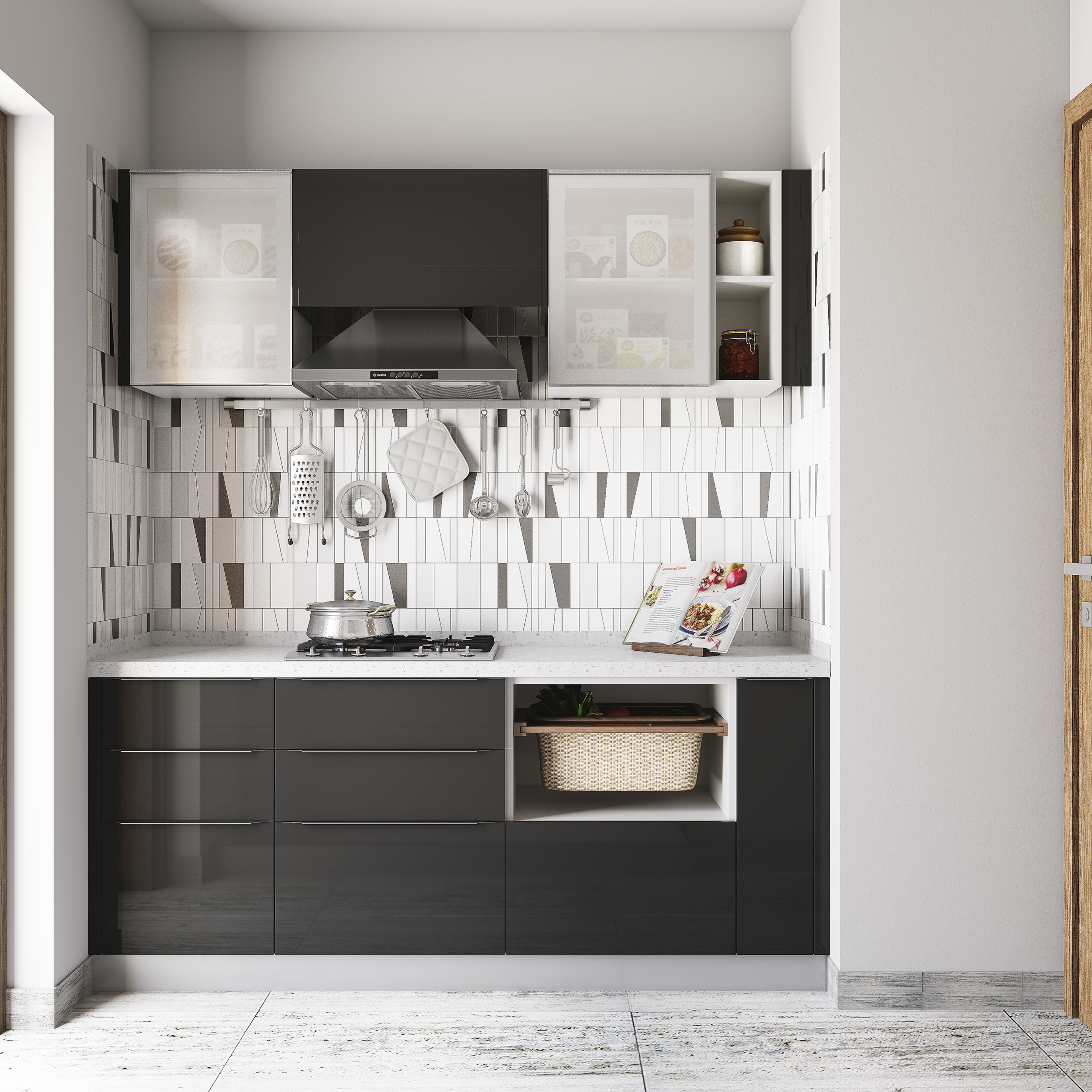 Black-White Parallel Kitchen