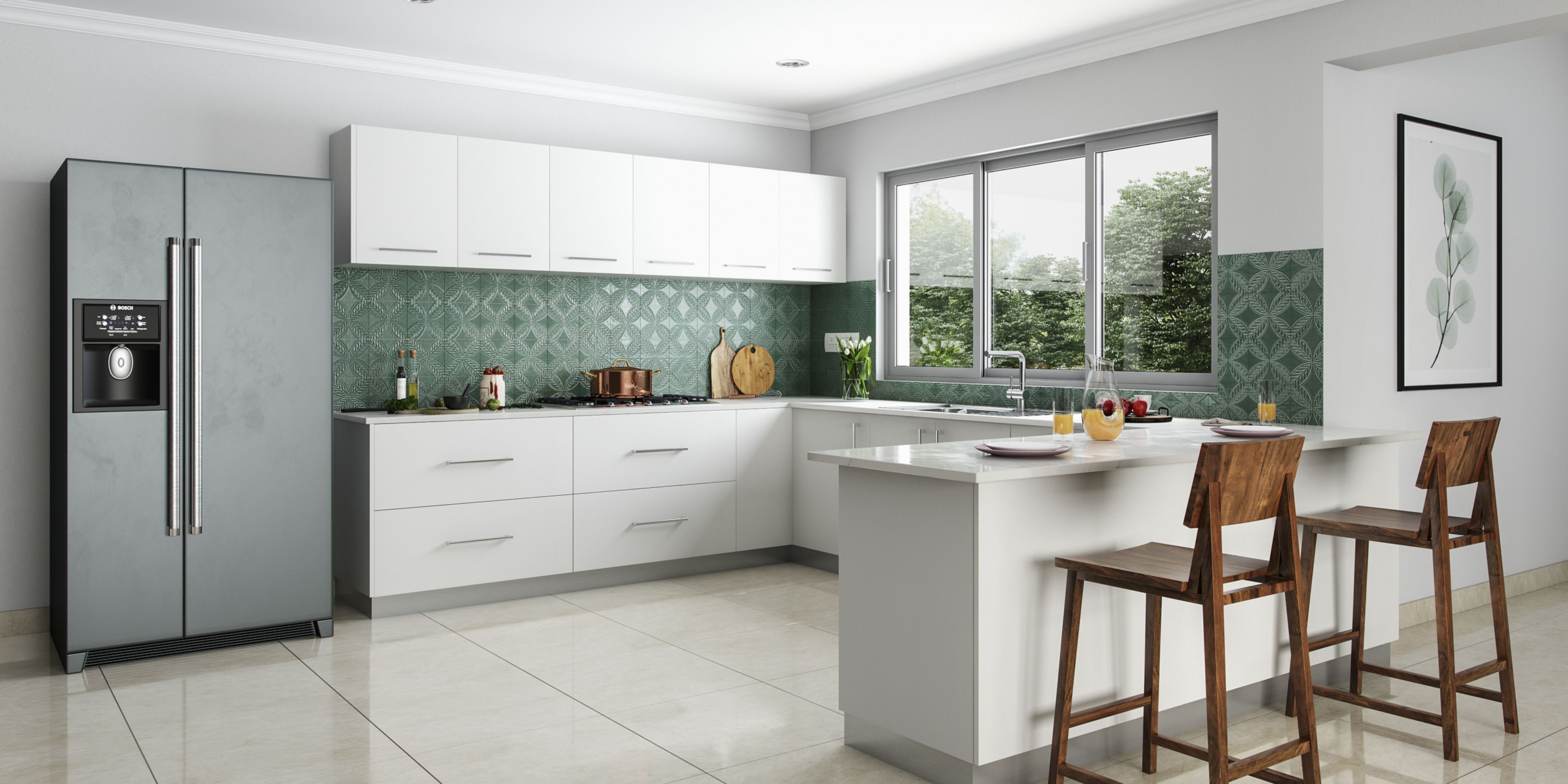 Monochromatic U-shaped Kitchen