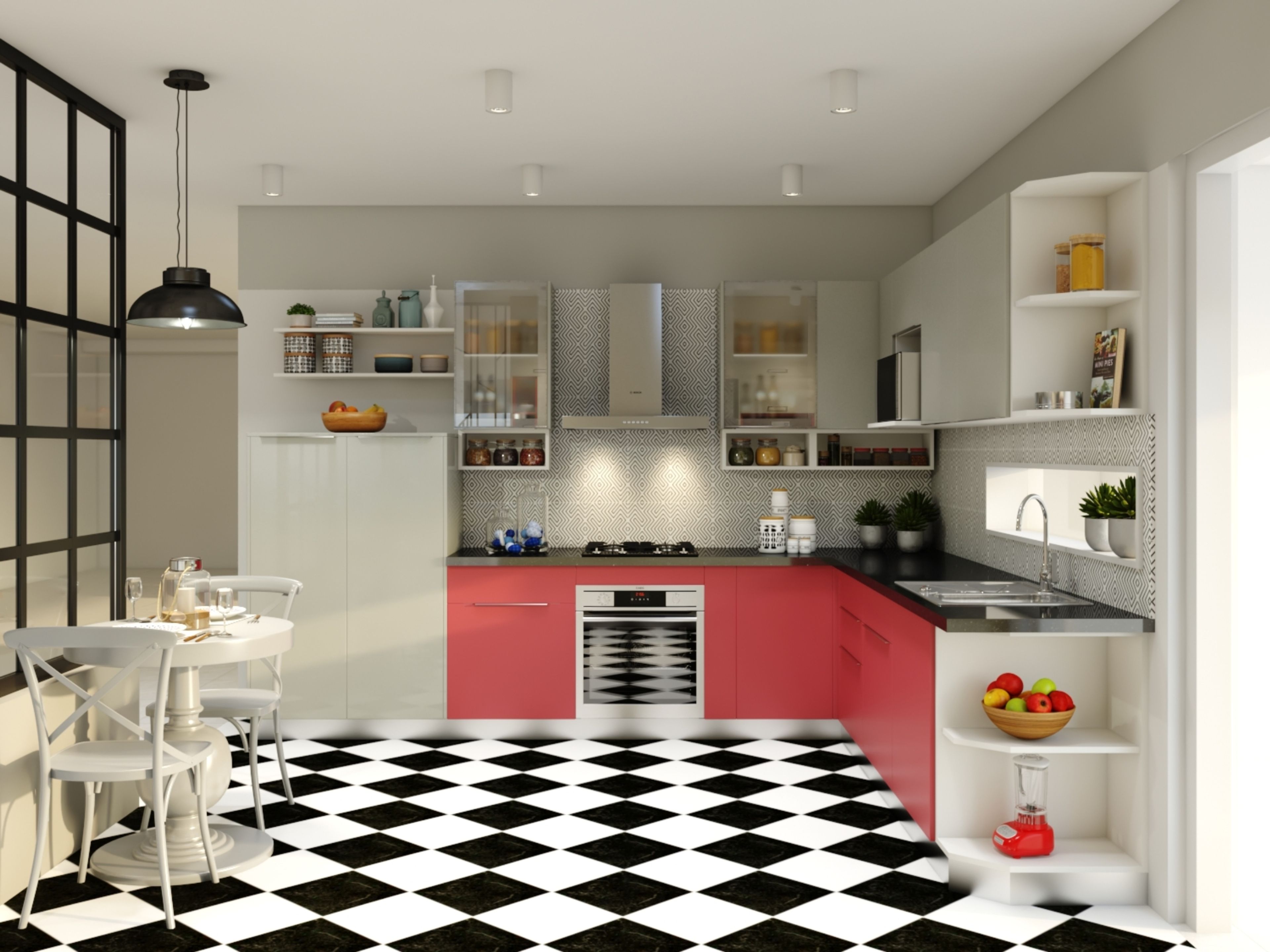 Rose Pink and Light Grey Kitchen
