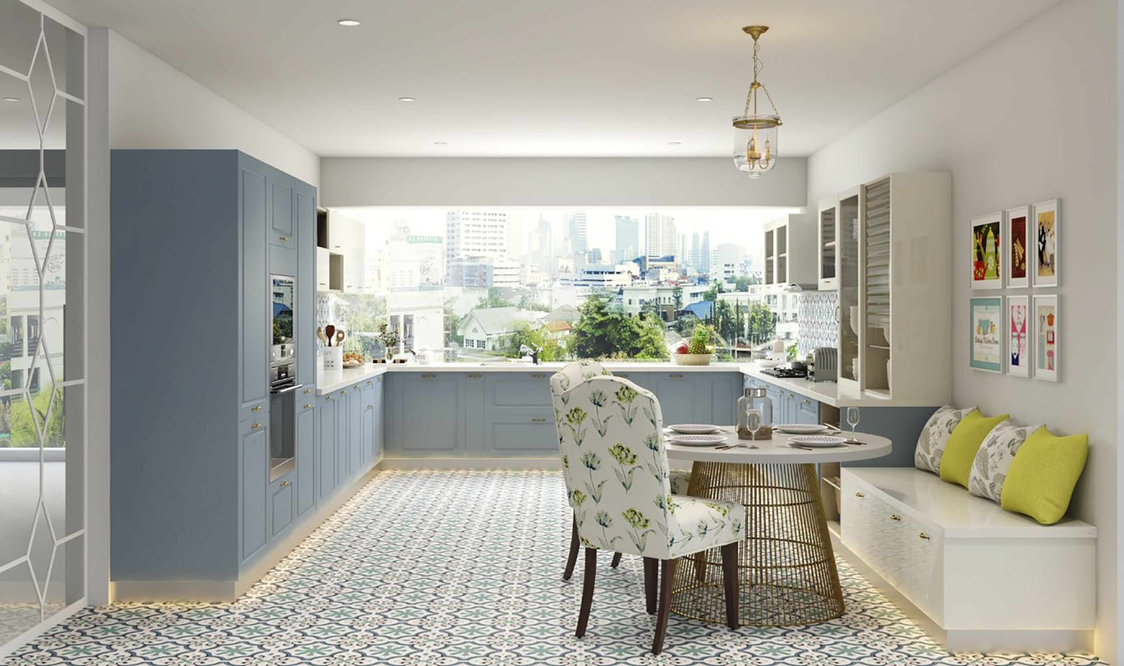 Pastel Blue U-Shaped kitchen