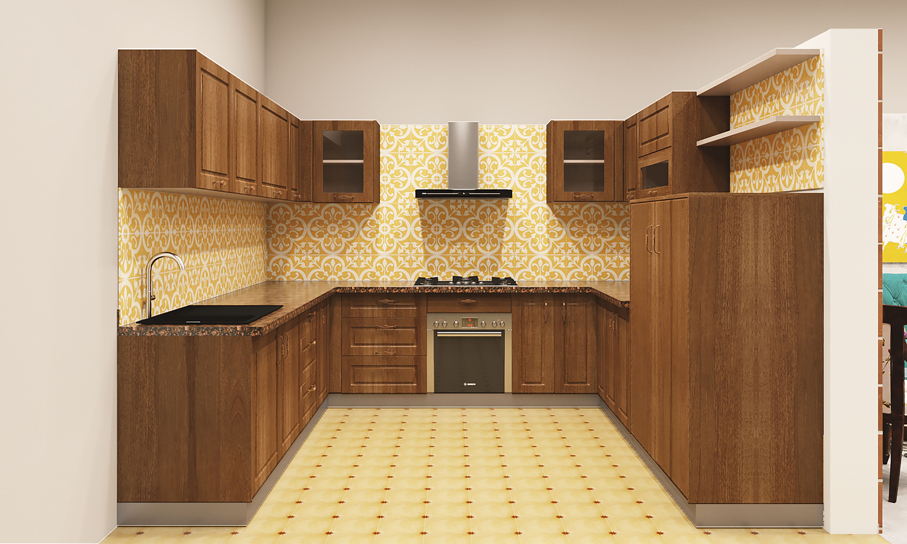 Tan Brown U-Shaped Kitchen
