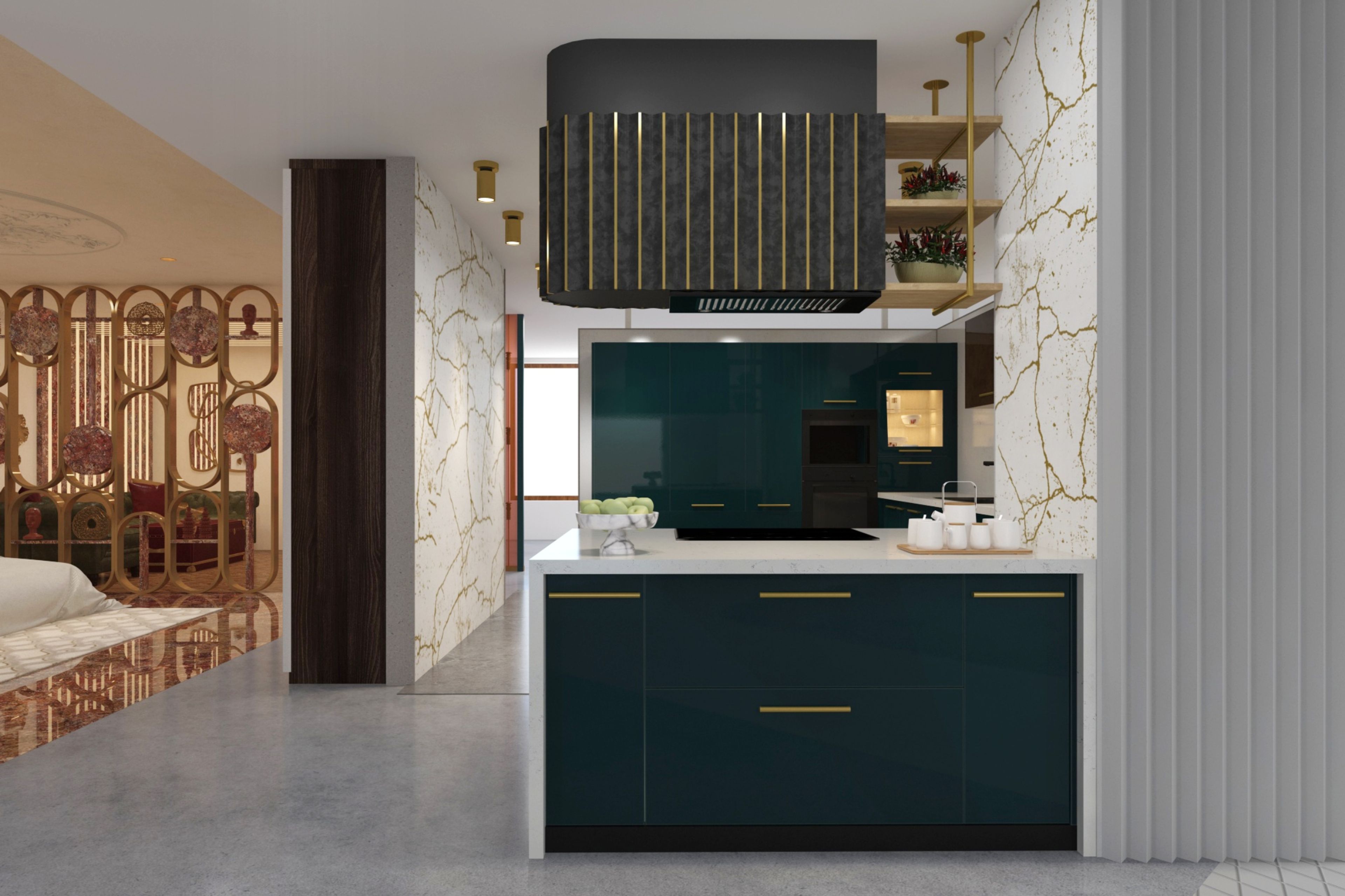 Turquoise Blue Island Kitchen