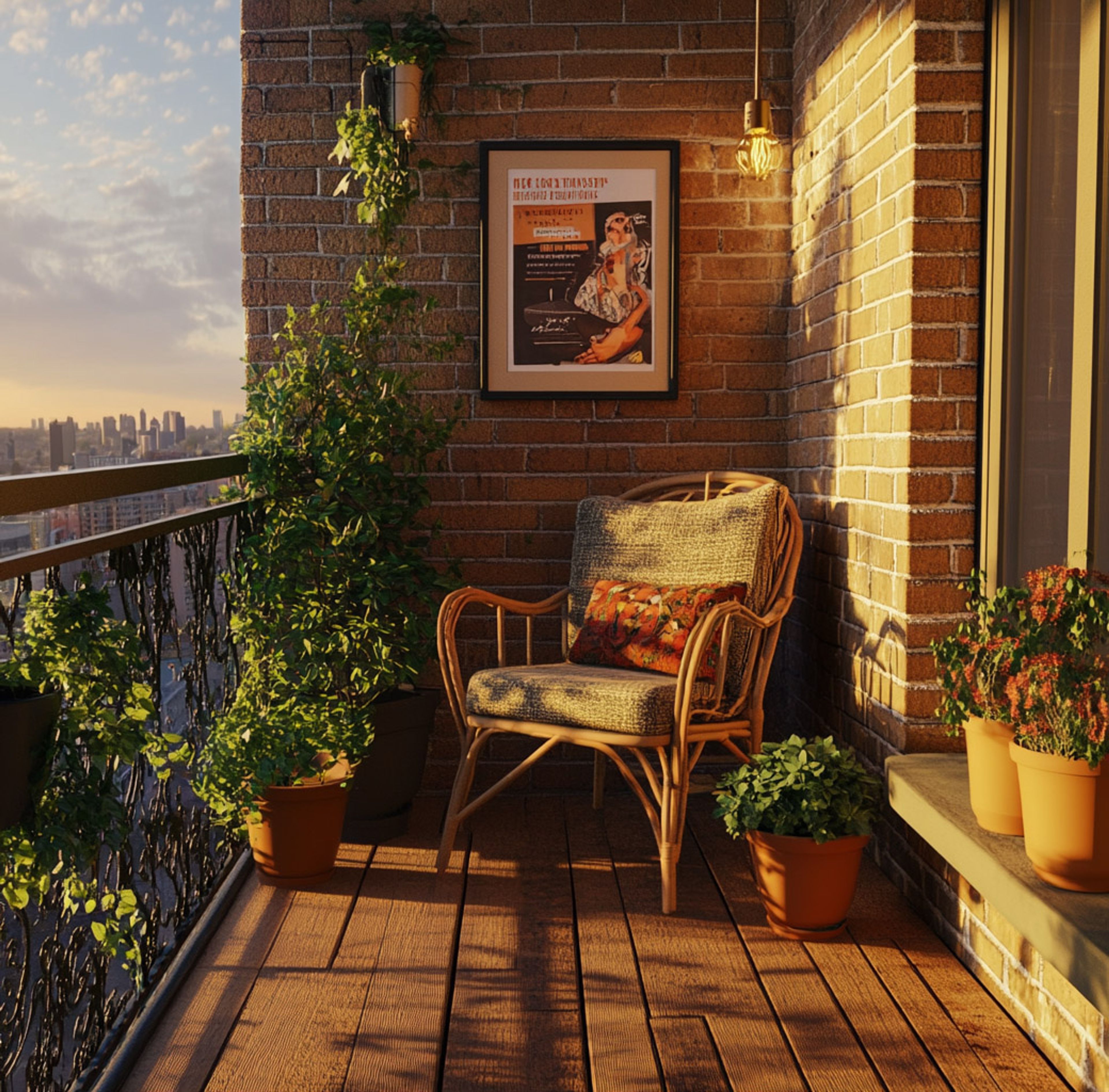 Balcony Design with Rustic Exposed Red Brick