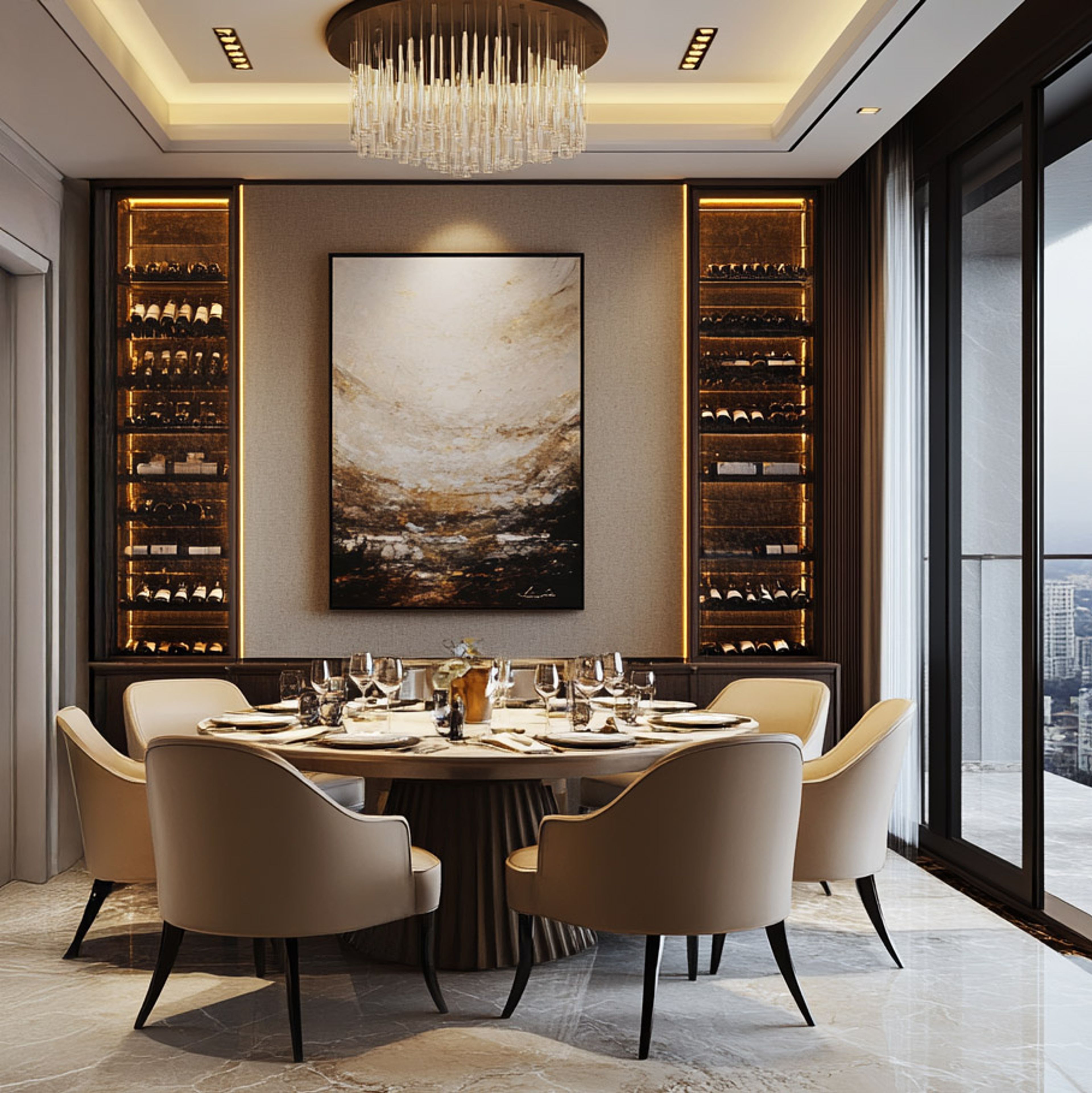 Dining Room Design with Built-in Wine Display