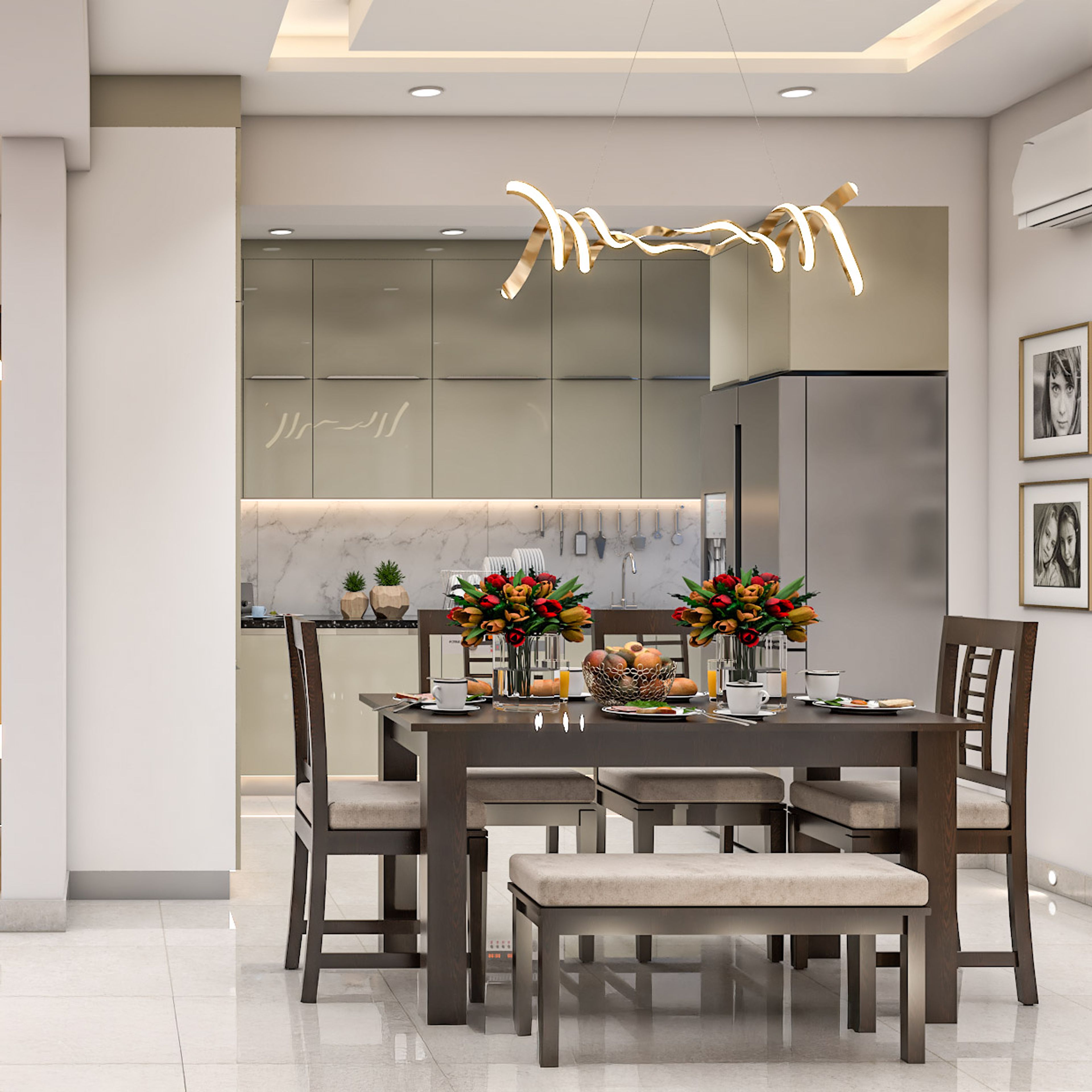 Dining Room Design With Dark Wood Table and Bench