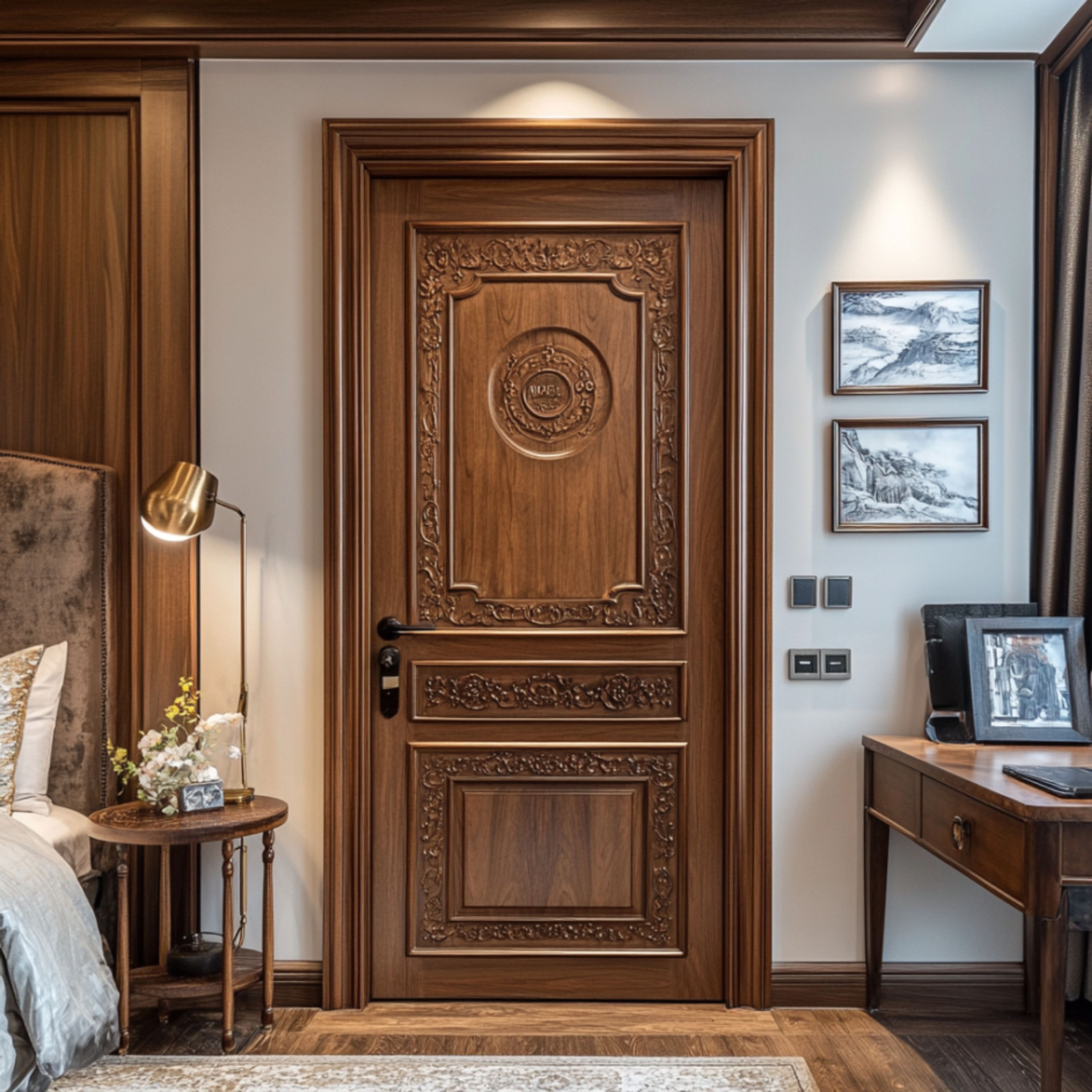 Traditional Swing Single Door Design for Bedroom