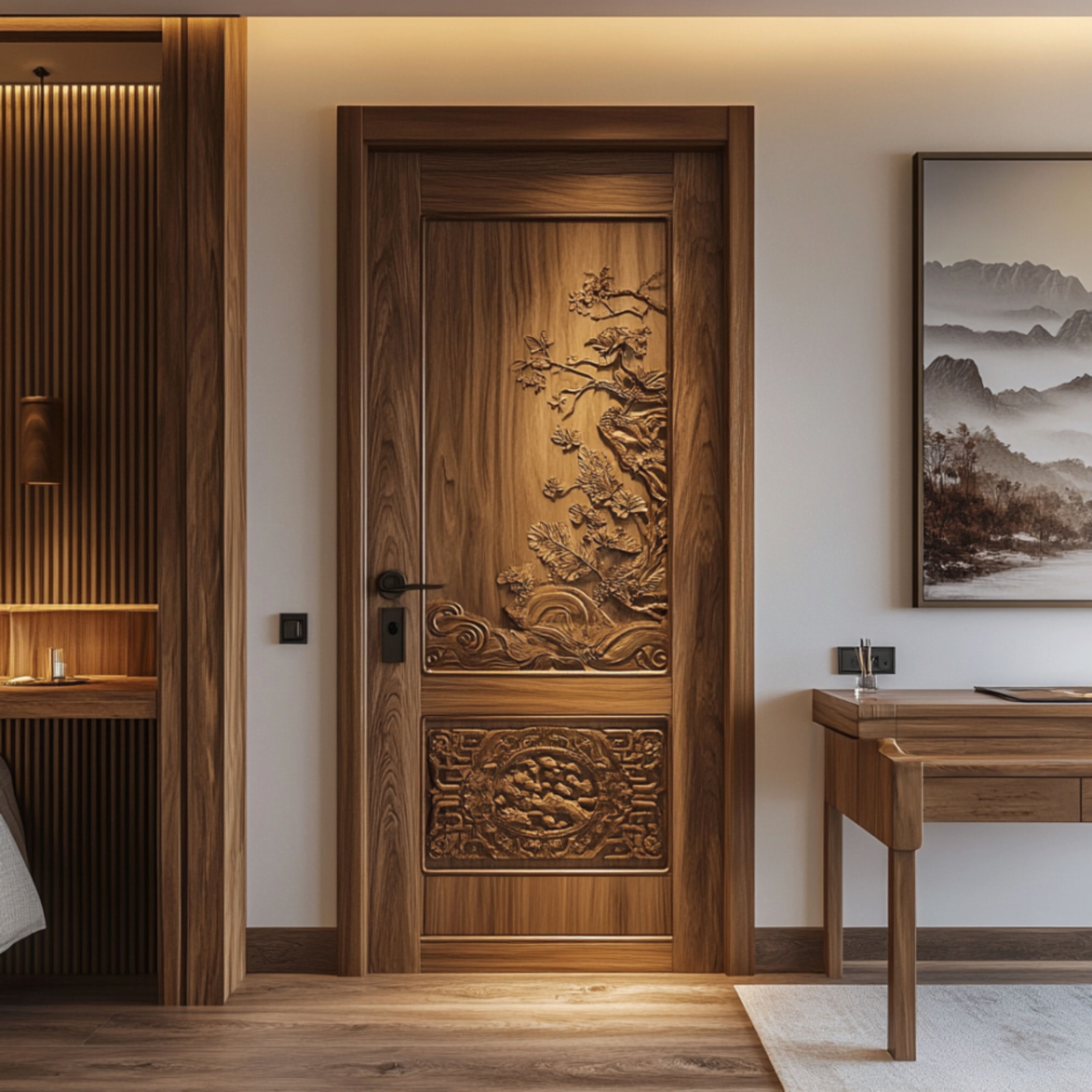 Traditional Matte Bedroom Door Design with Swing Mechanism