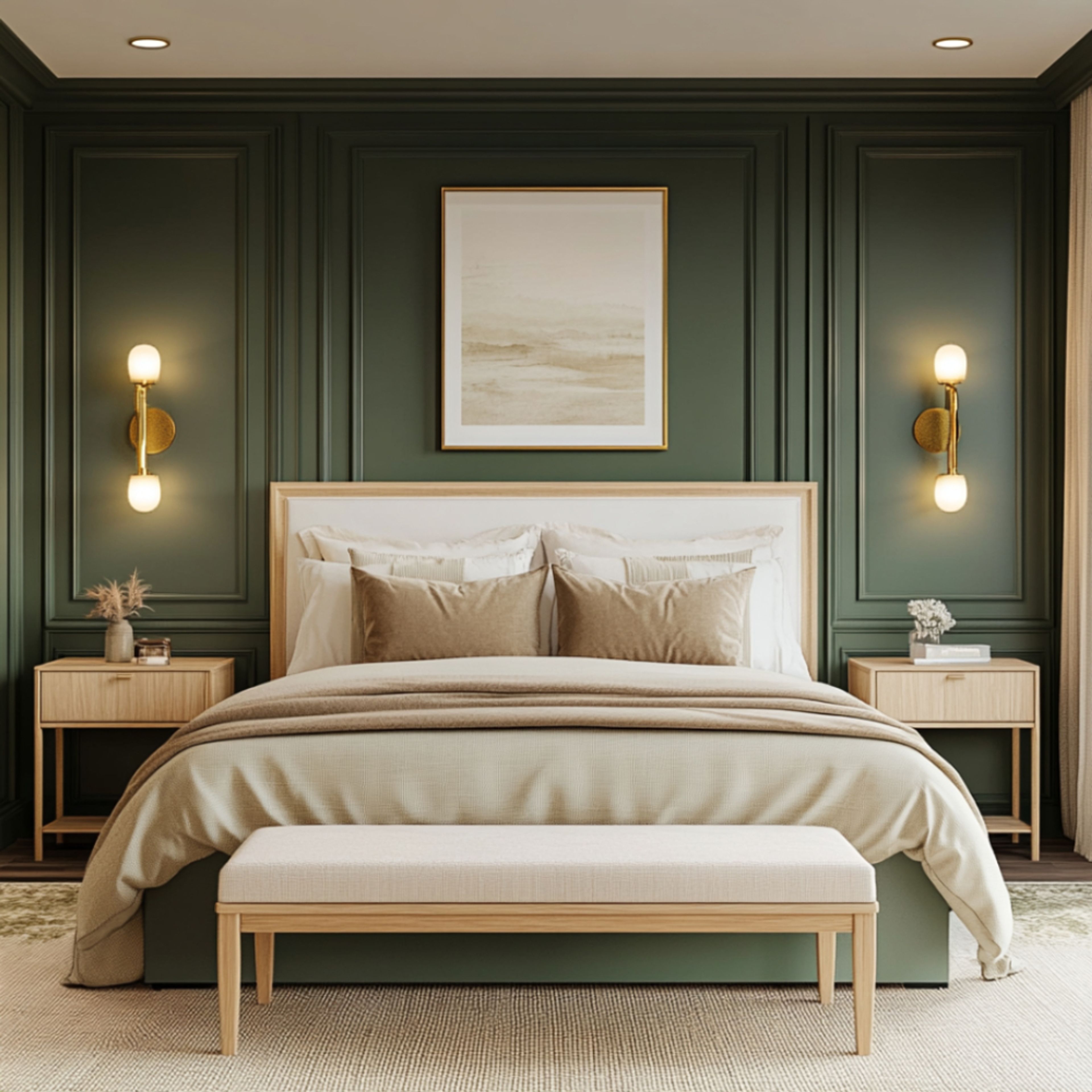 Classic Guest Bedroom Design with Olive Green Accent Wall