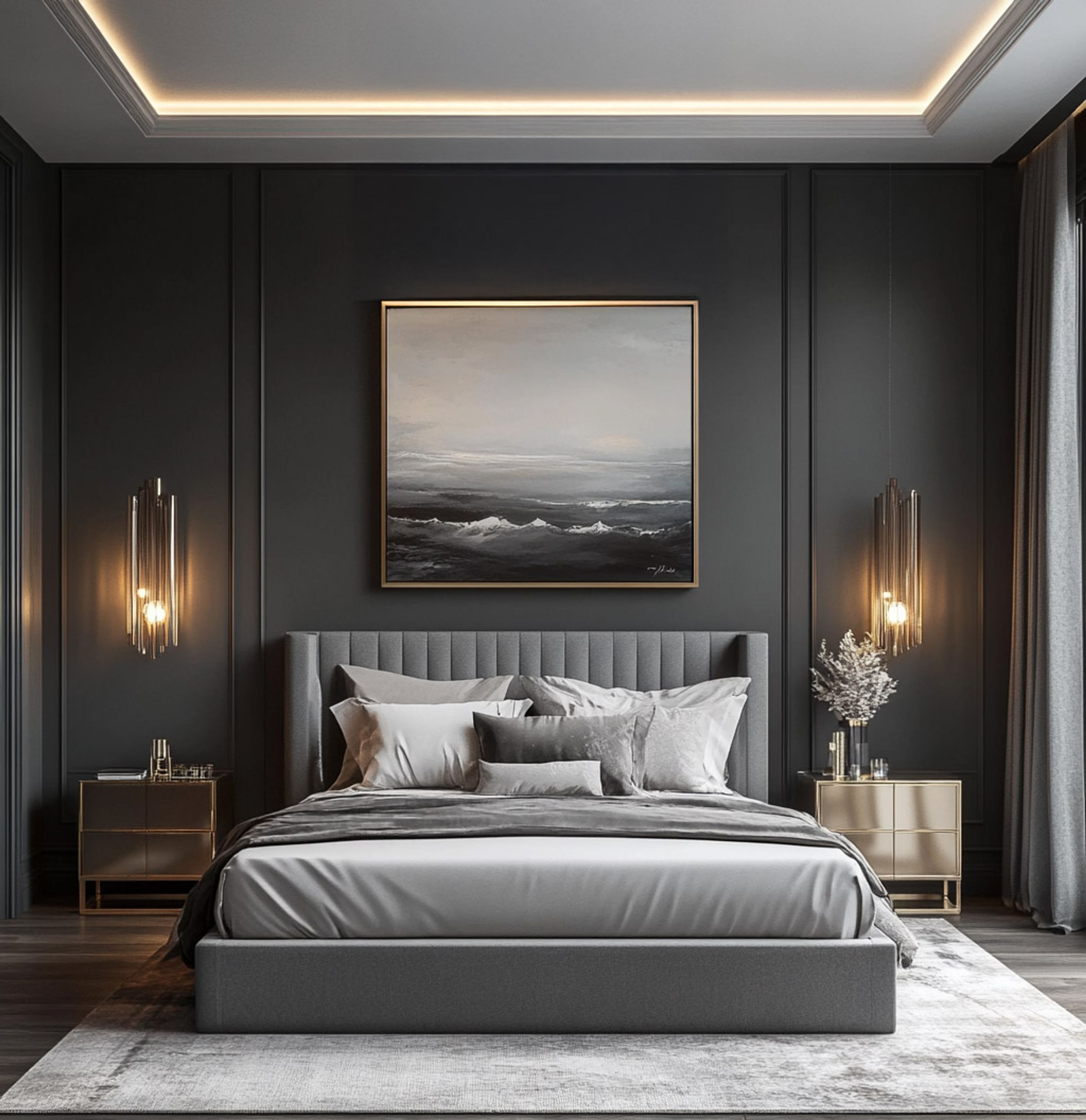 Modern Guest Bedroom Design with Modena Bed and Grey Panelled Walls
