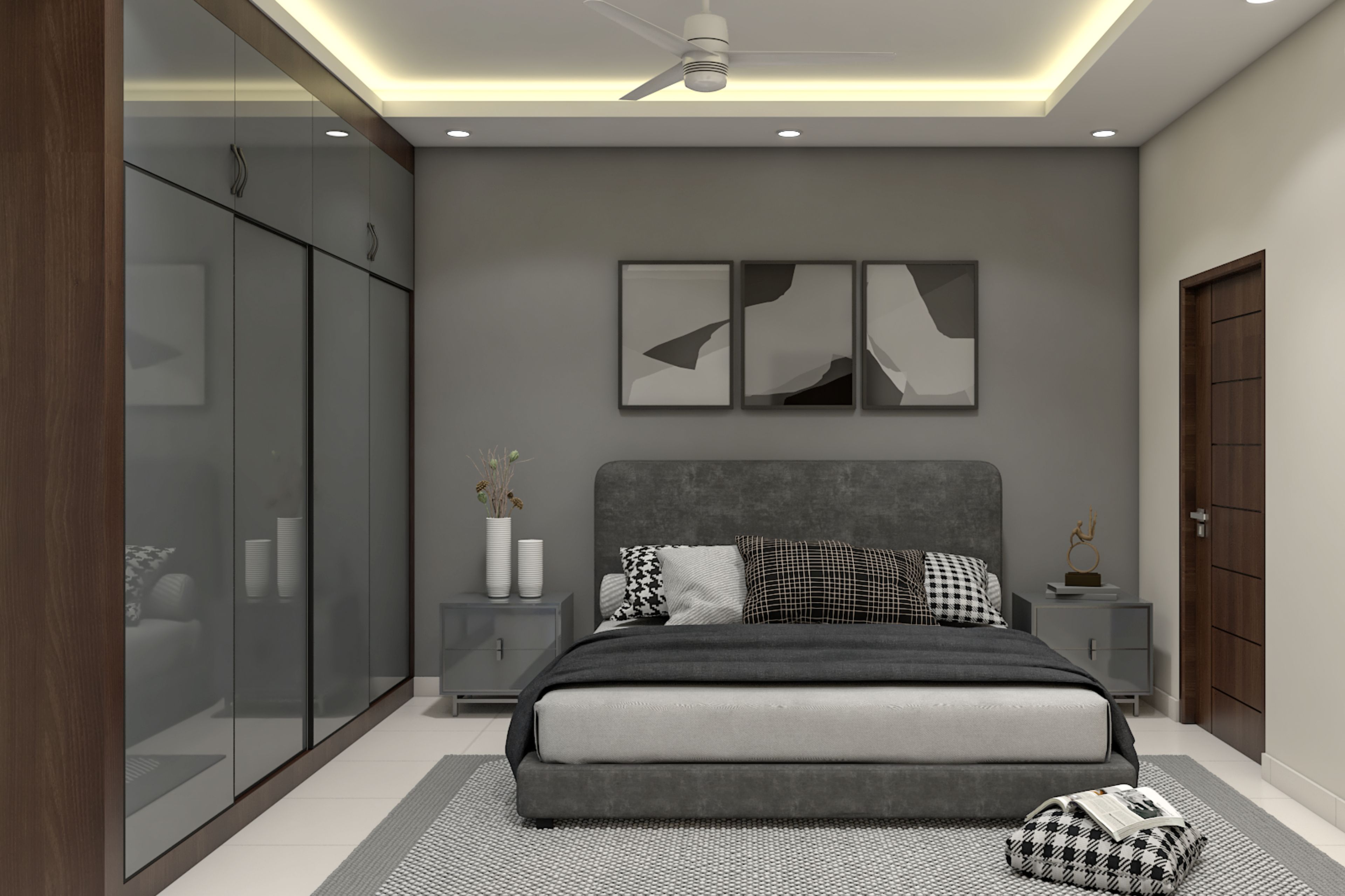 Contemporary Guest Bedroom With Plush Upholstered Bed