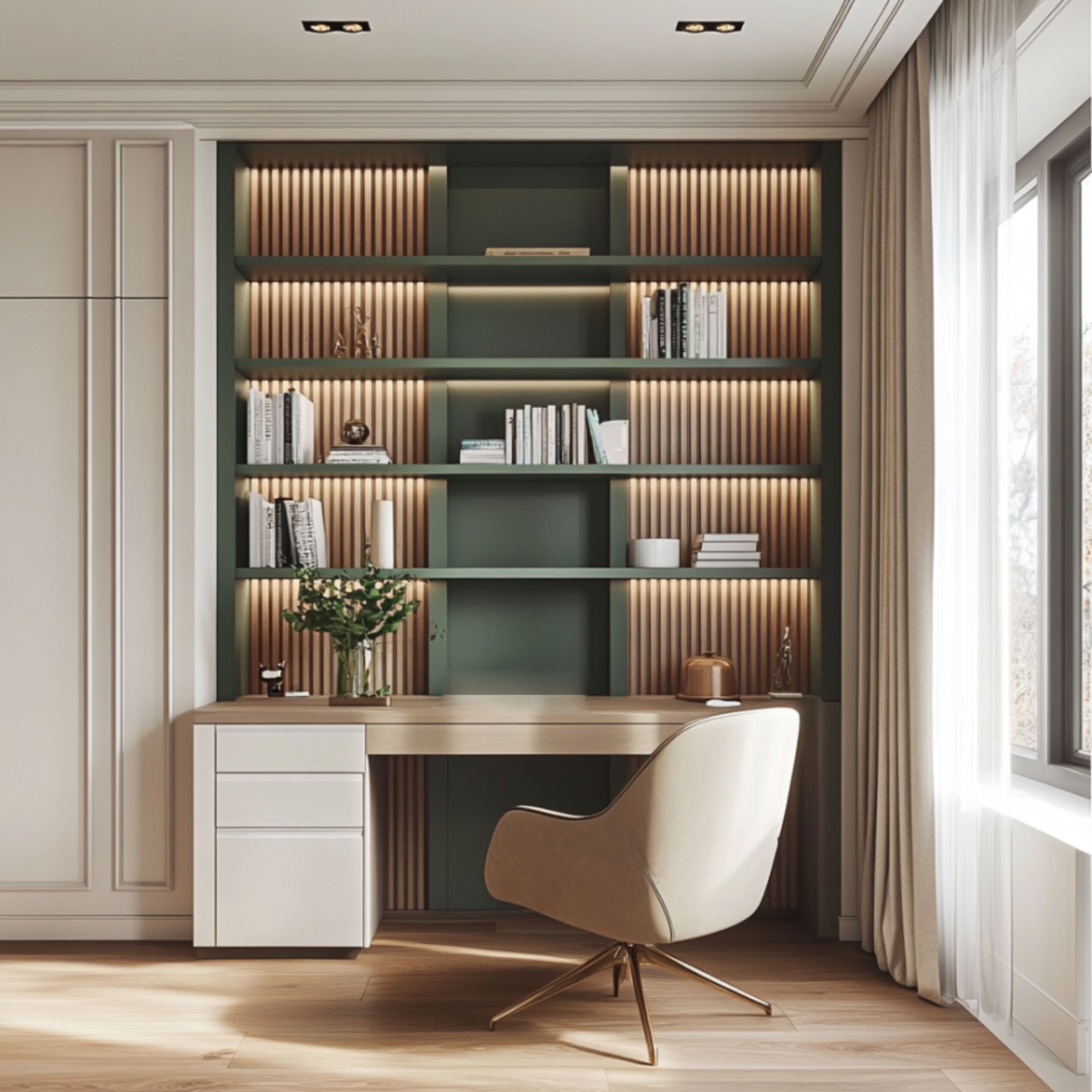 Contemporary Home Office Design With Wooden Desk