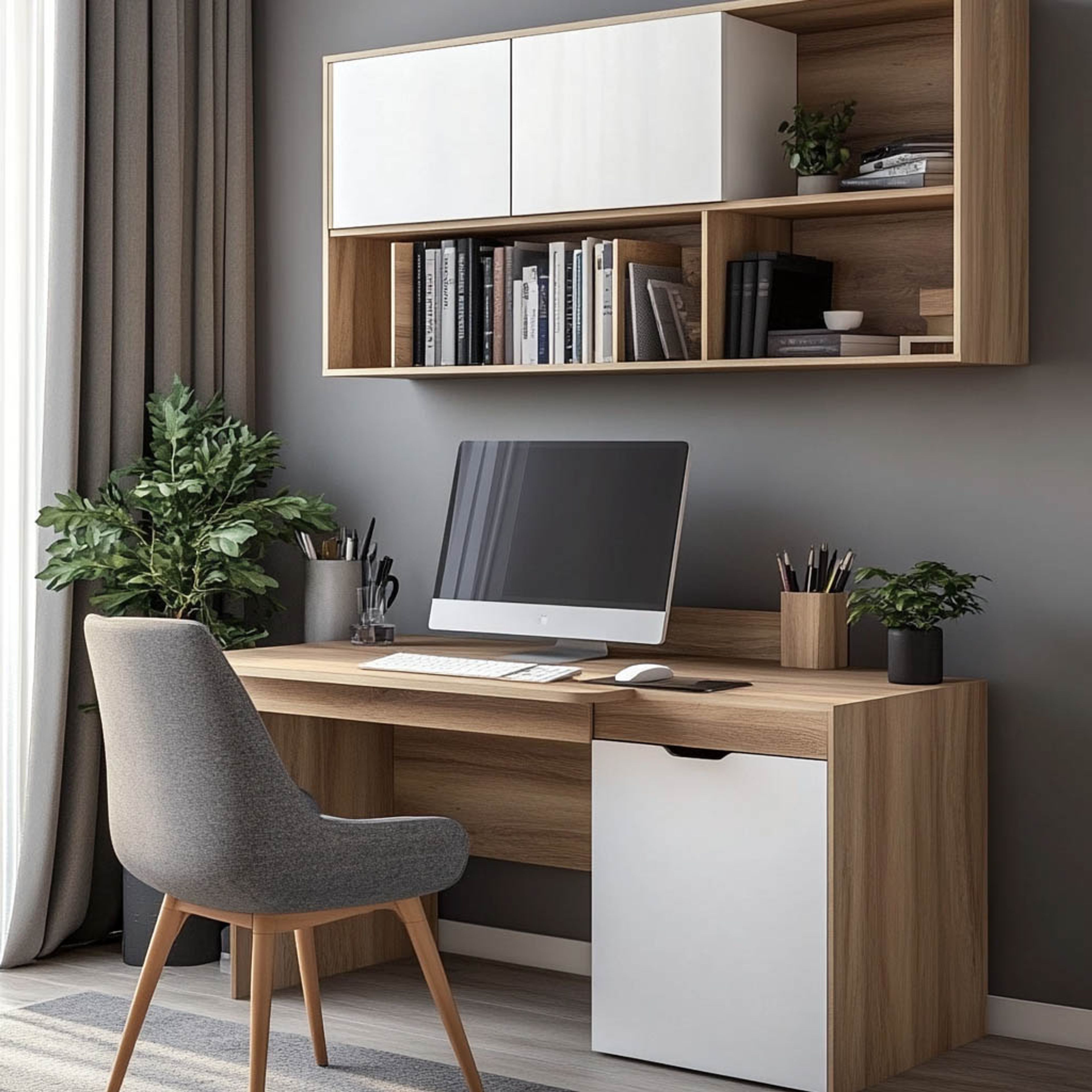 Modern Margherita Acacia Home Office Design With Wooden Storage
