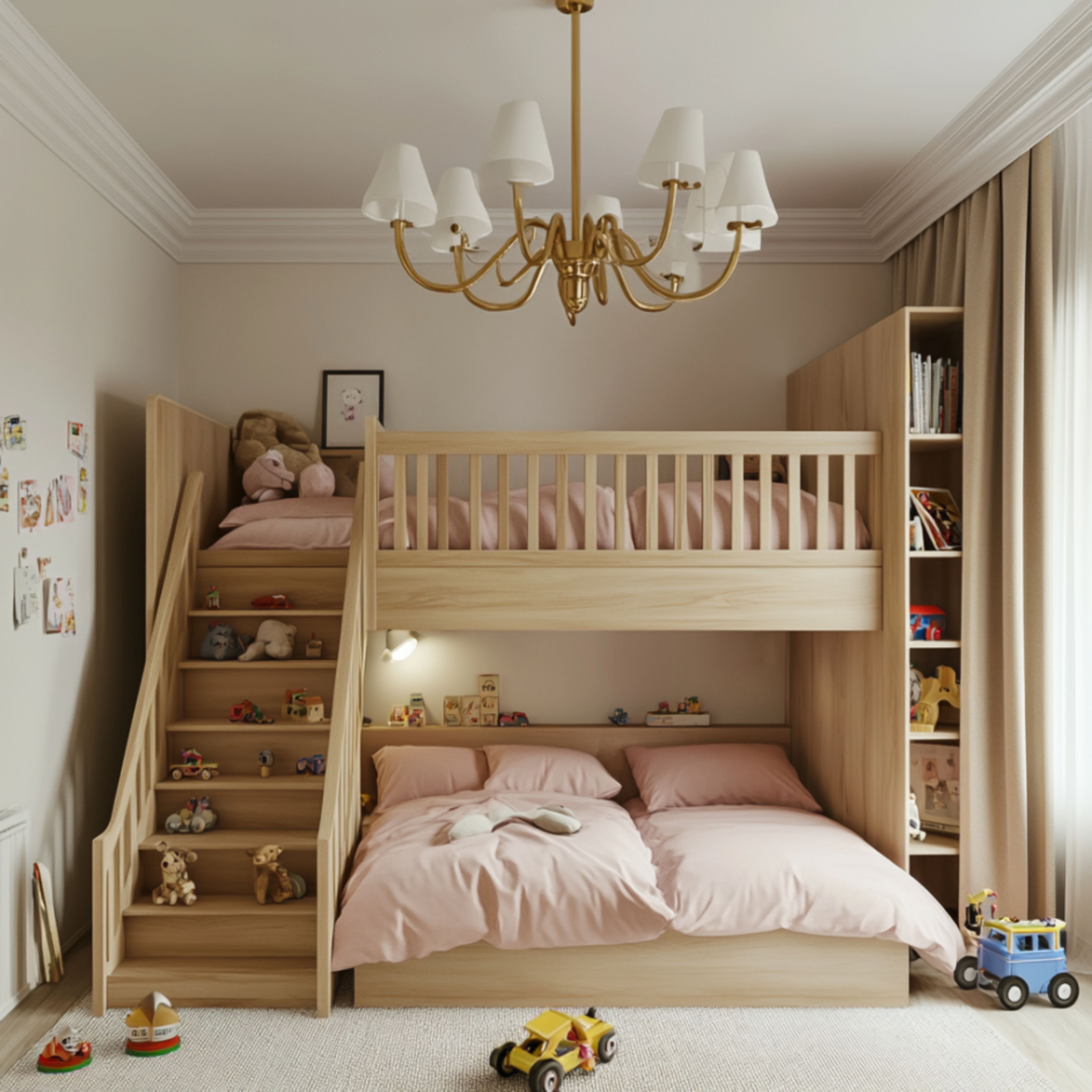 Scandinavian Kids Bedroom Design With Storage Wooden Bunk Bed