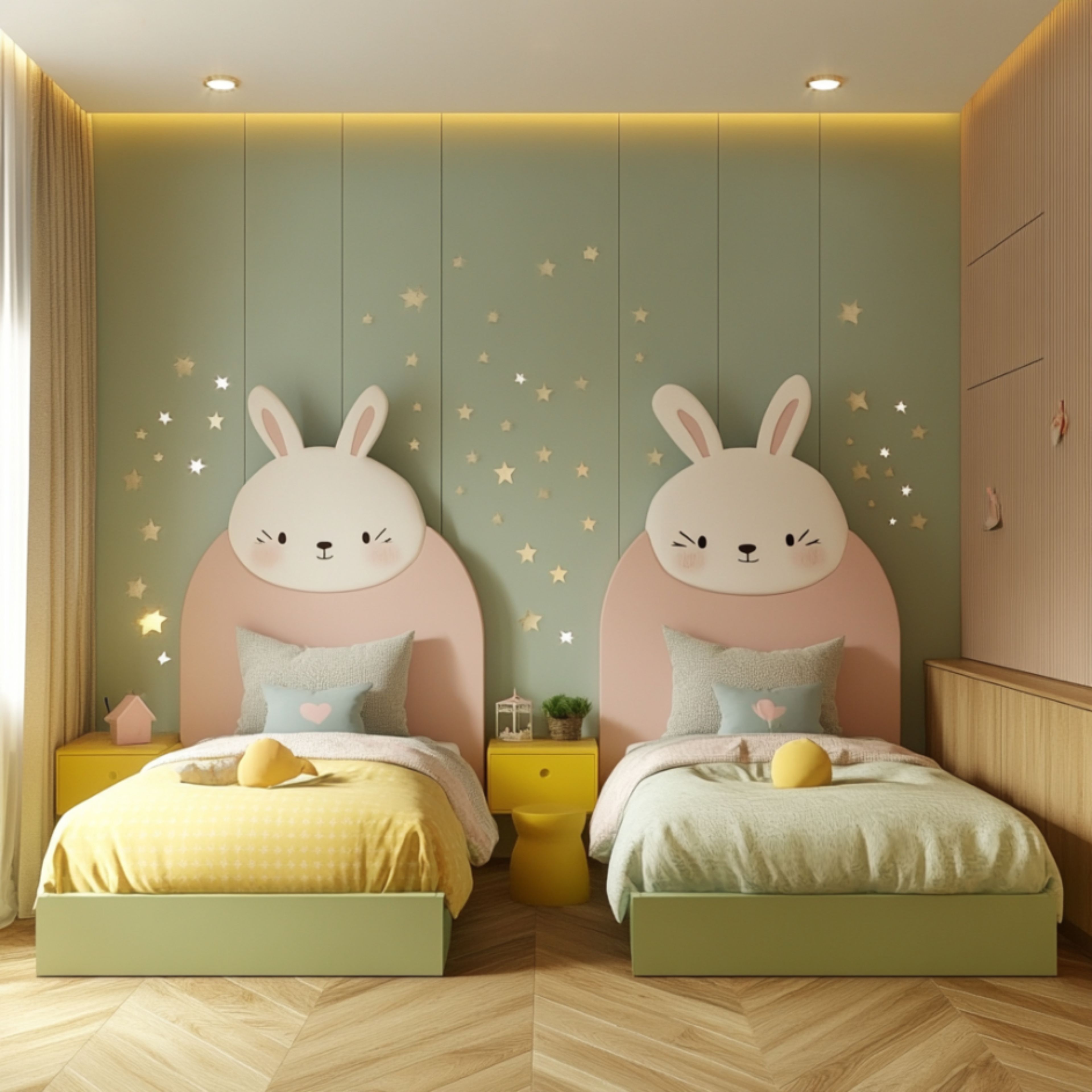 Bunny Headboard Space-Saving Design for Kids Bedroom