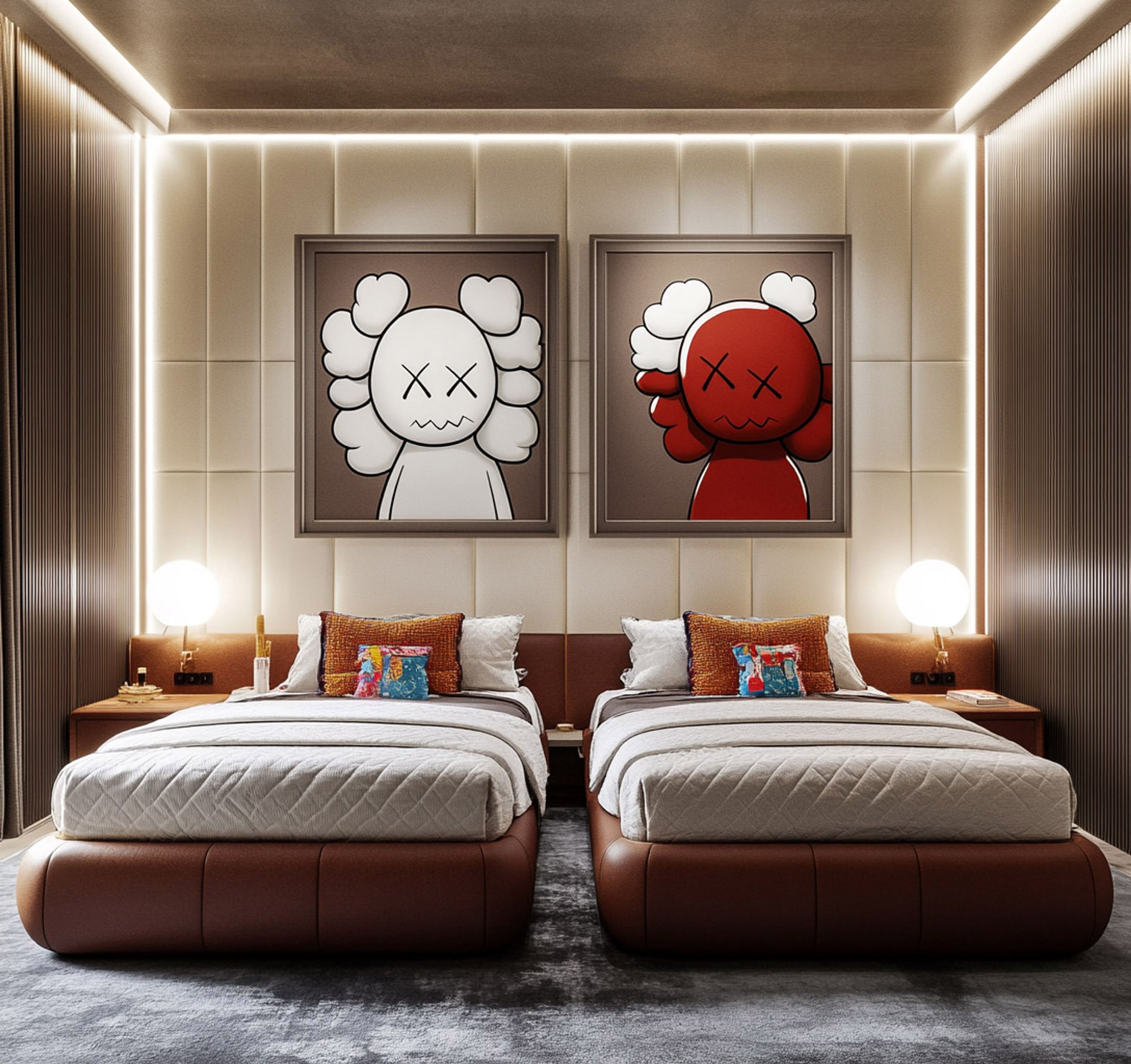 Modern Kids Bedroom Design with KAWS-Style Artwork and Playful Design