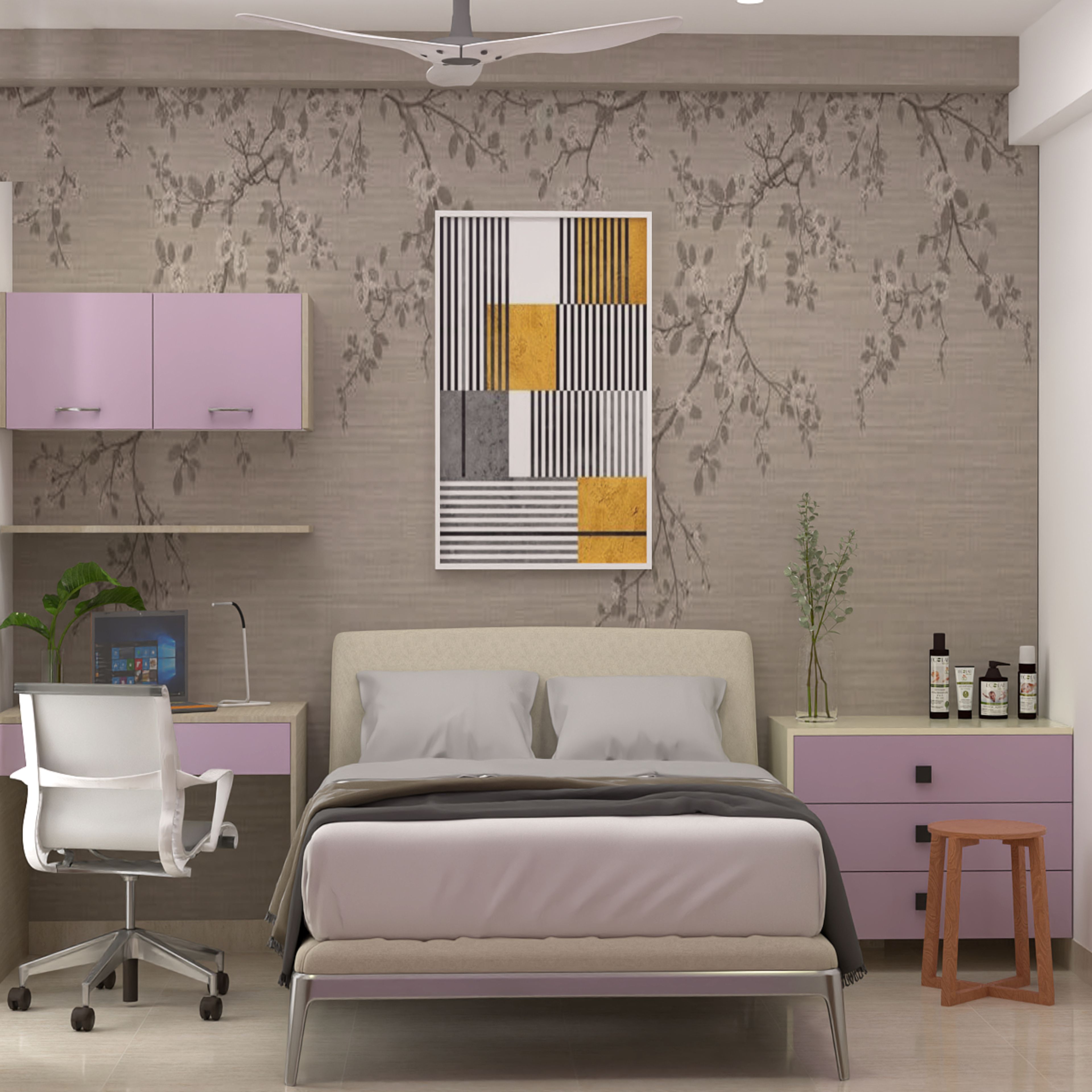 Contemporary Soft Taupe Floral Kids Wallpaper Design with Grasscloth-Inspired Texture