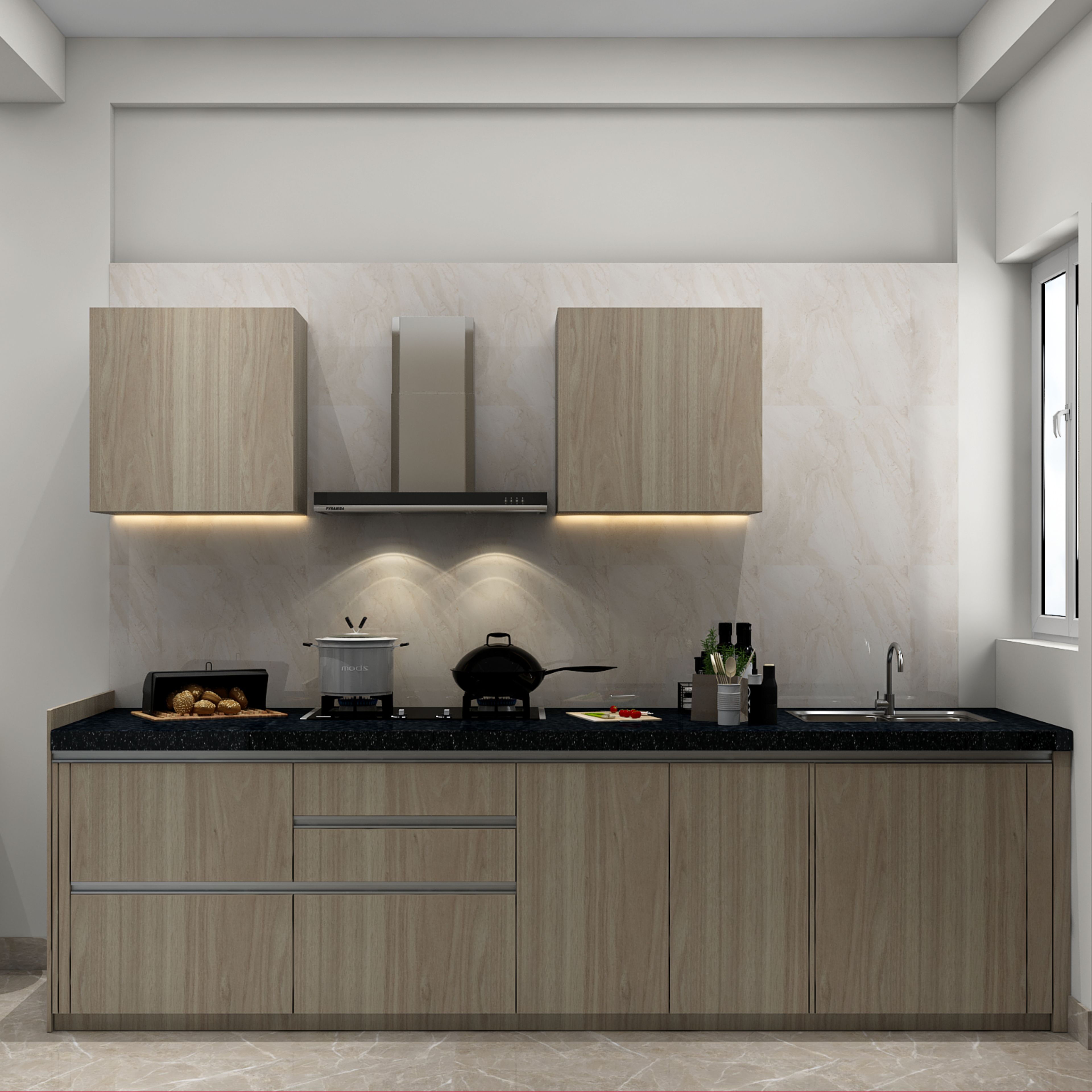 Modern Open Kitchen Design in Walnut with Granite Countertop