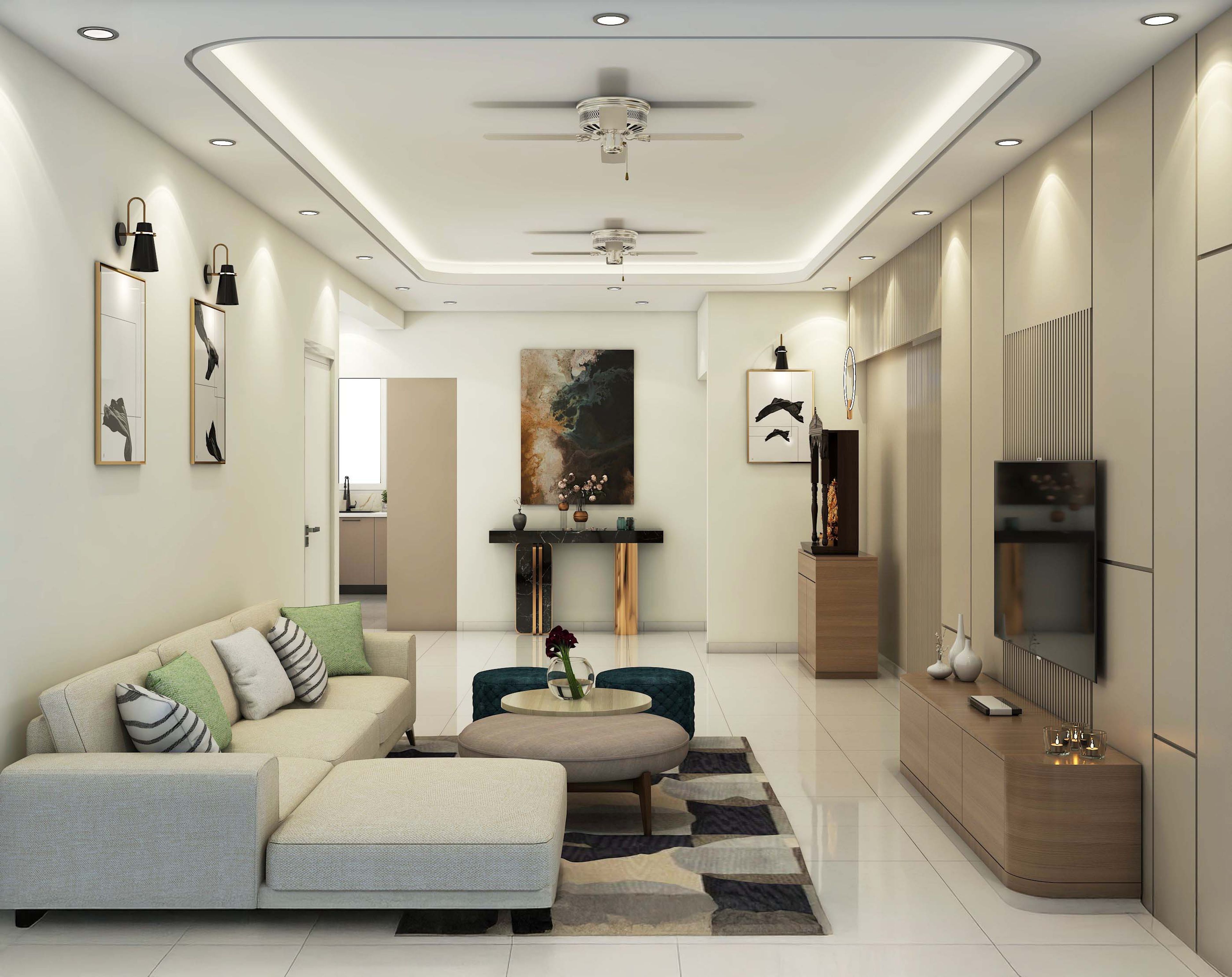 Contemporary Living Room Design With Sectional Sofa and Built-In Storage