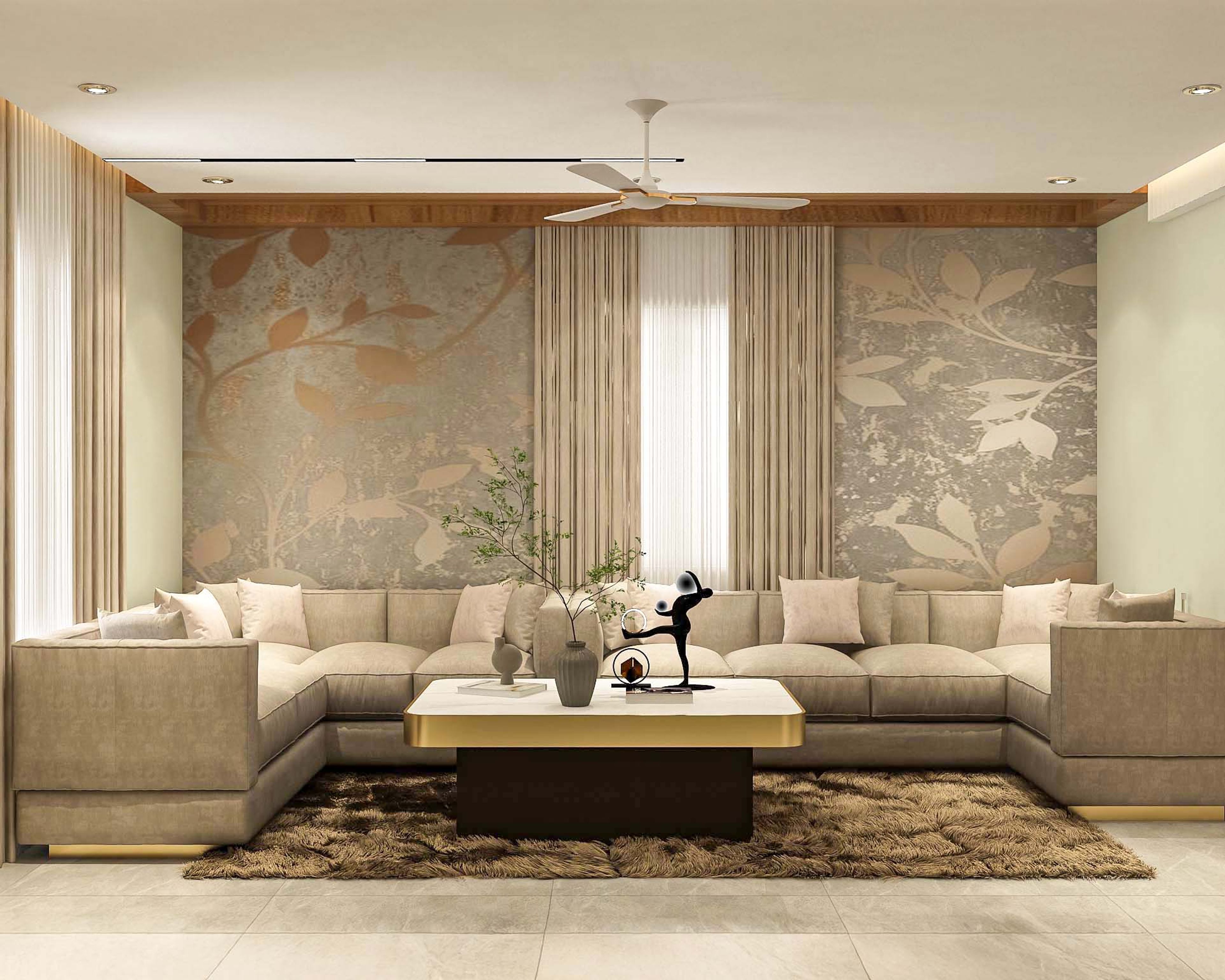 Contemporary Living Room Design With U-Shaped Sofa and Concealed Storage