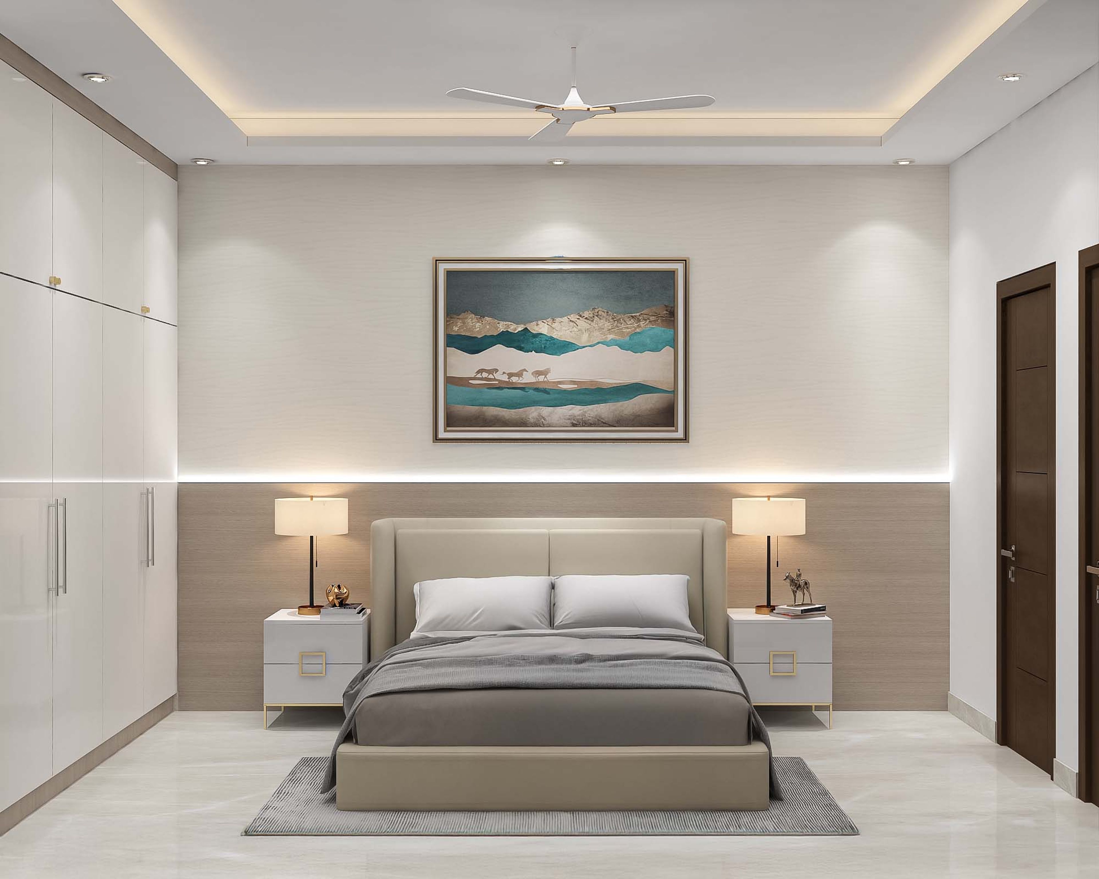 Modern Master Bedroom Design With Beige Headboard Bed