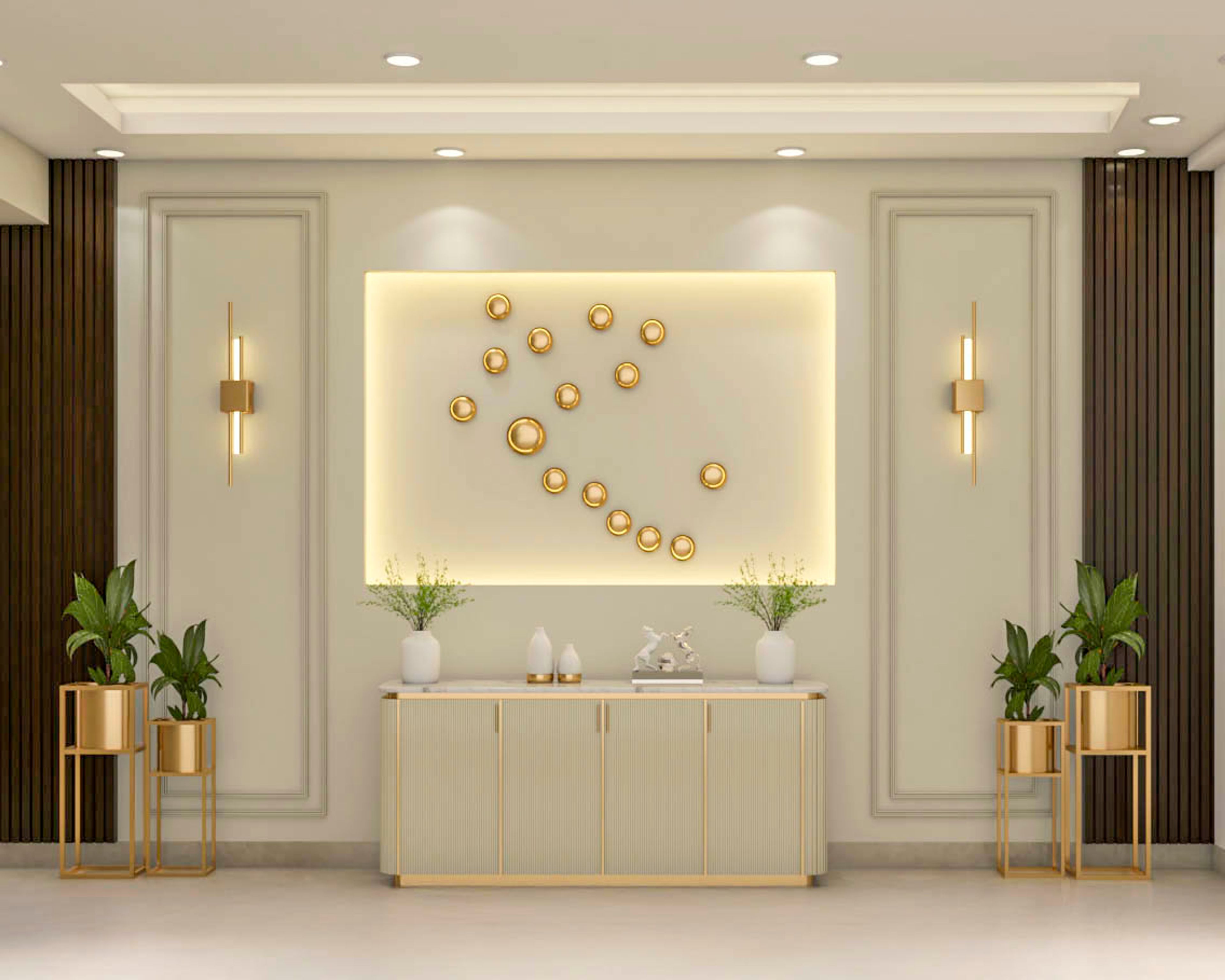 Contemporary Foyer Design in Beige With Laminate Cabinetry