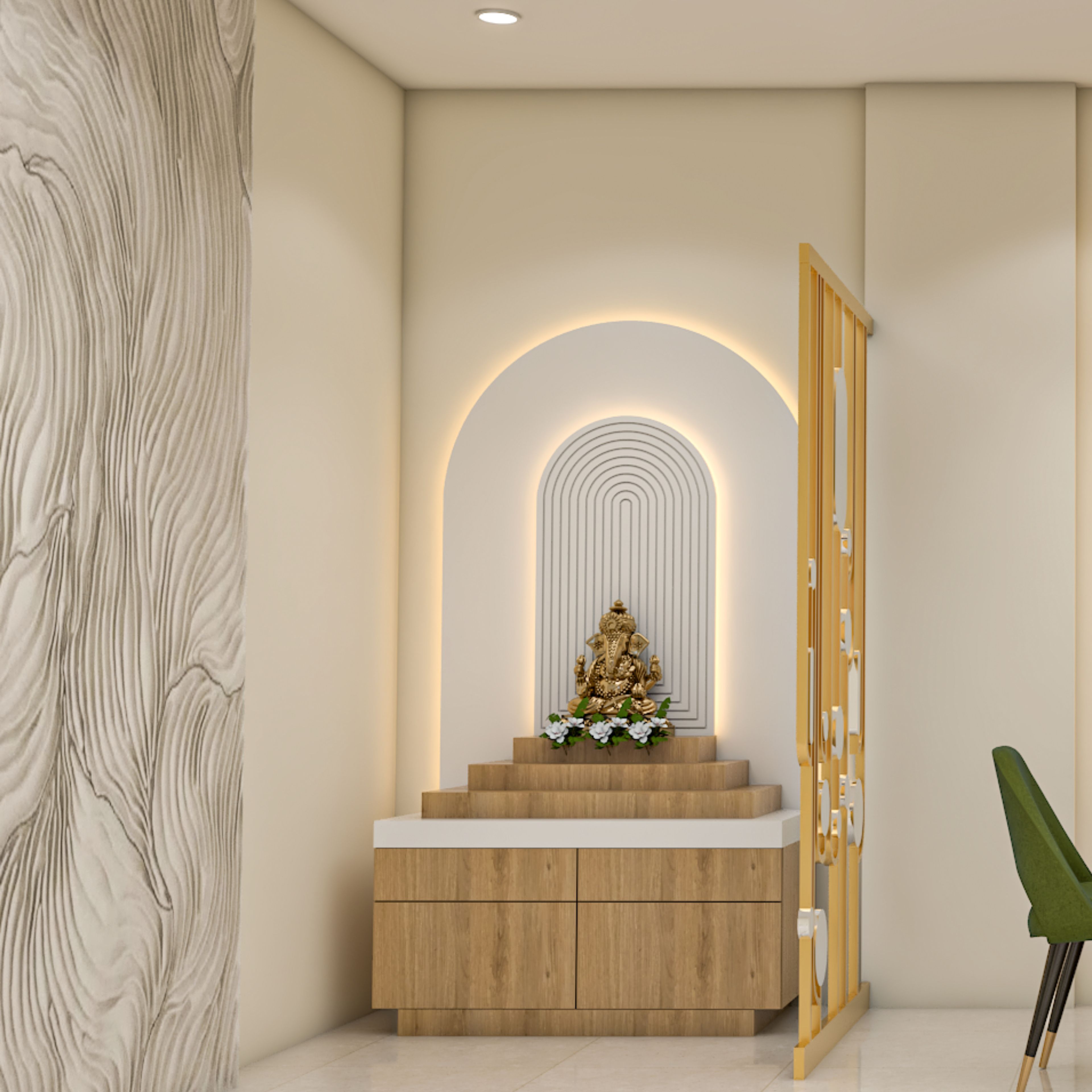 Modern Floor-Mounted Pooja Unit Design with Drawers