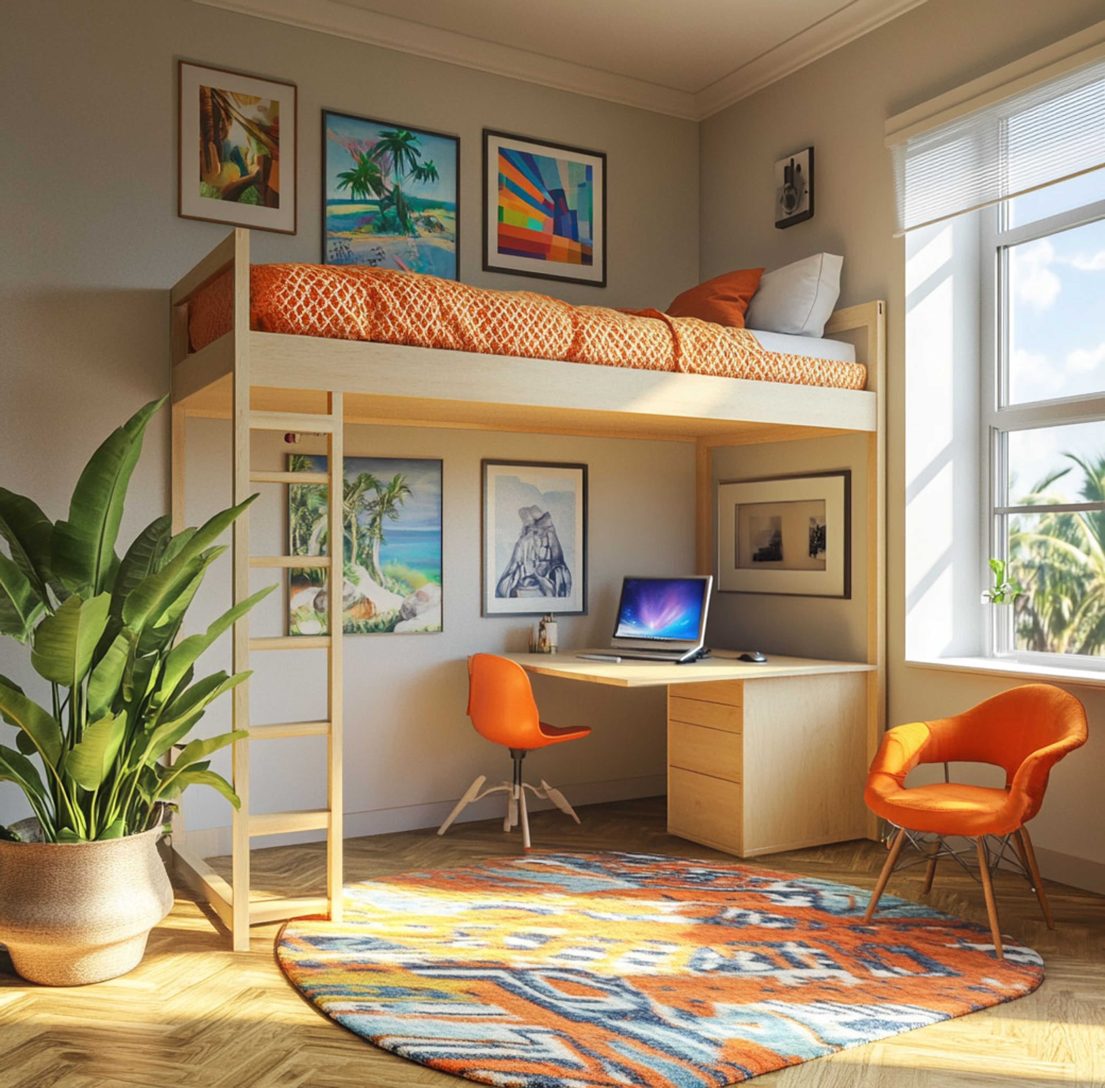 Space-Saving Kids’ Room with Loft Bed and Built-In Desk