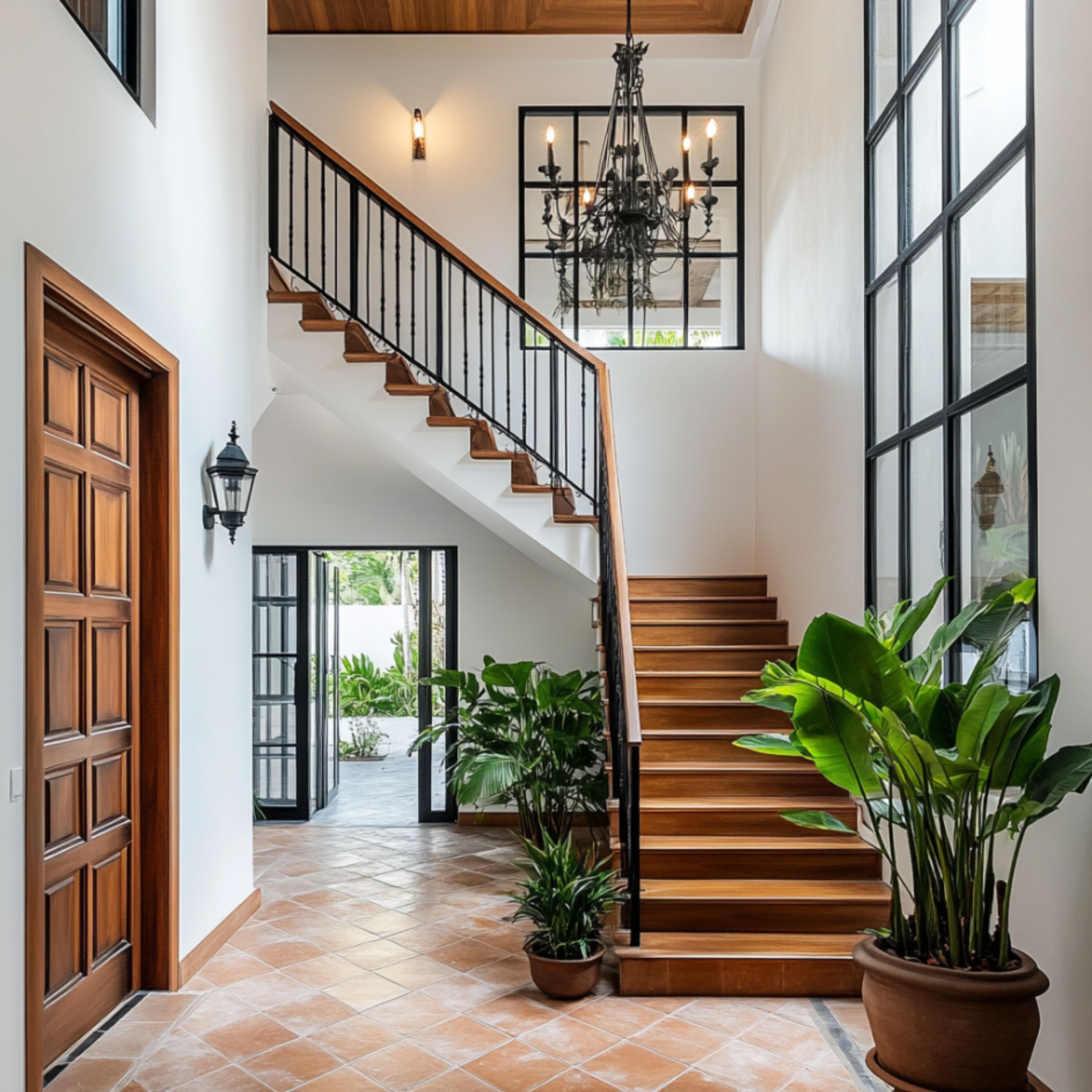 L-Shaped Staircase With Wood and Metal Finish
