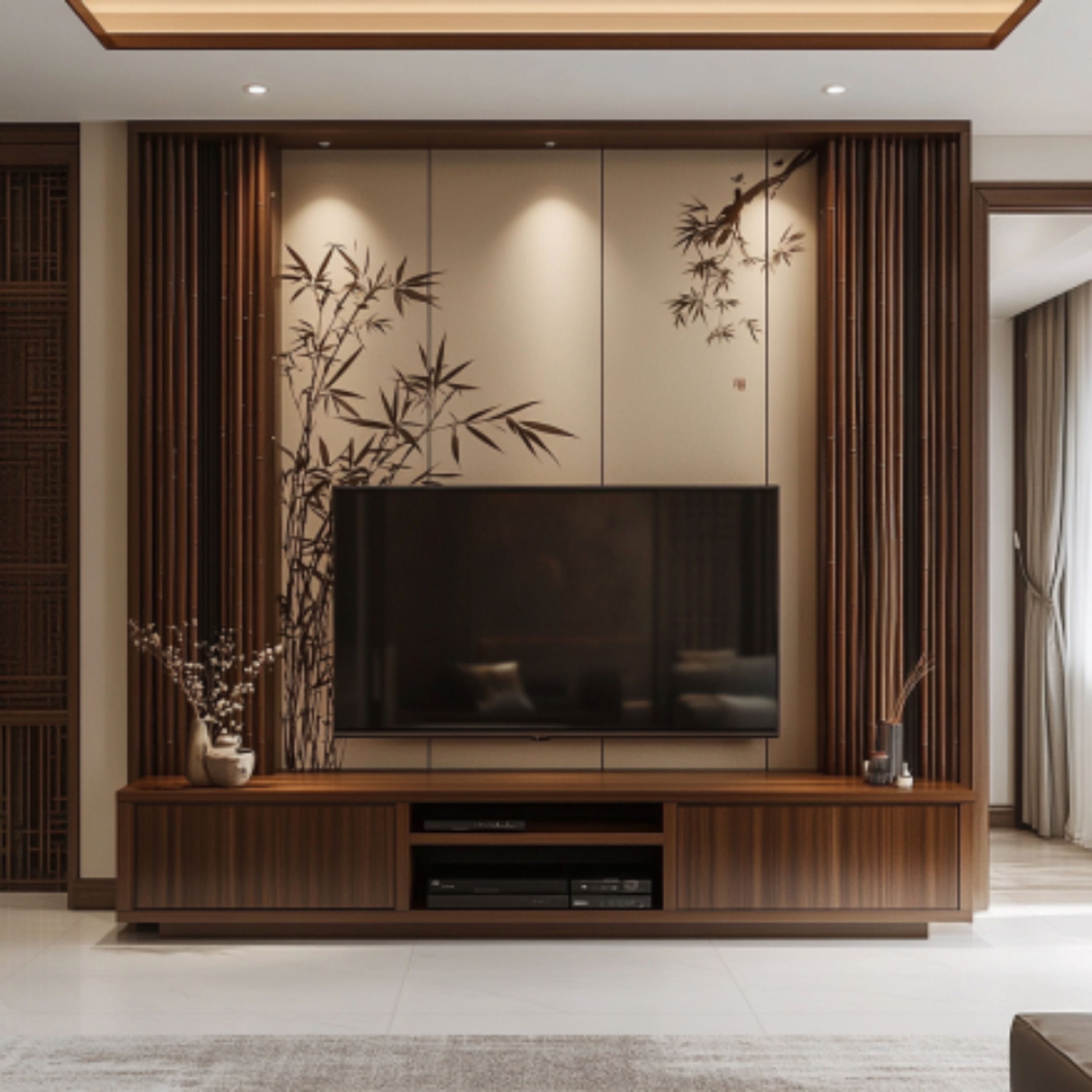 TV Unit Design with Bamboo Motif
