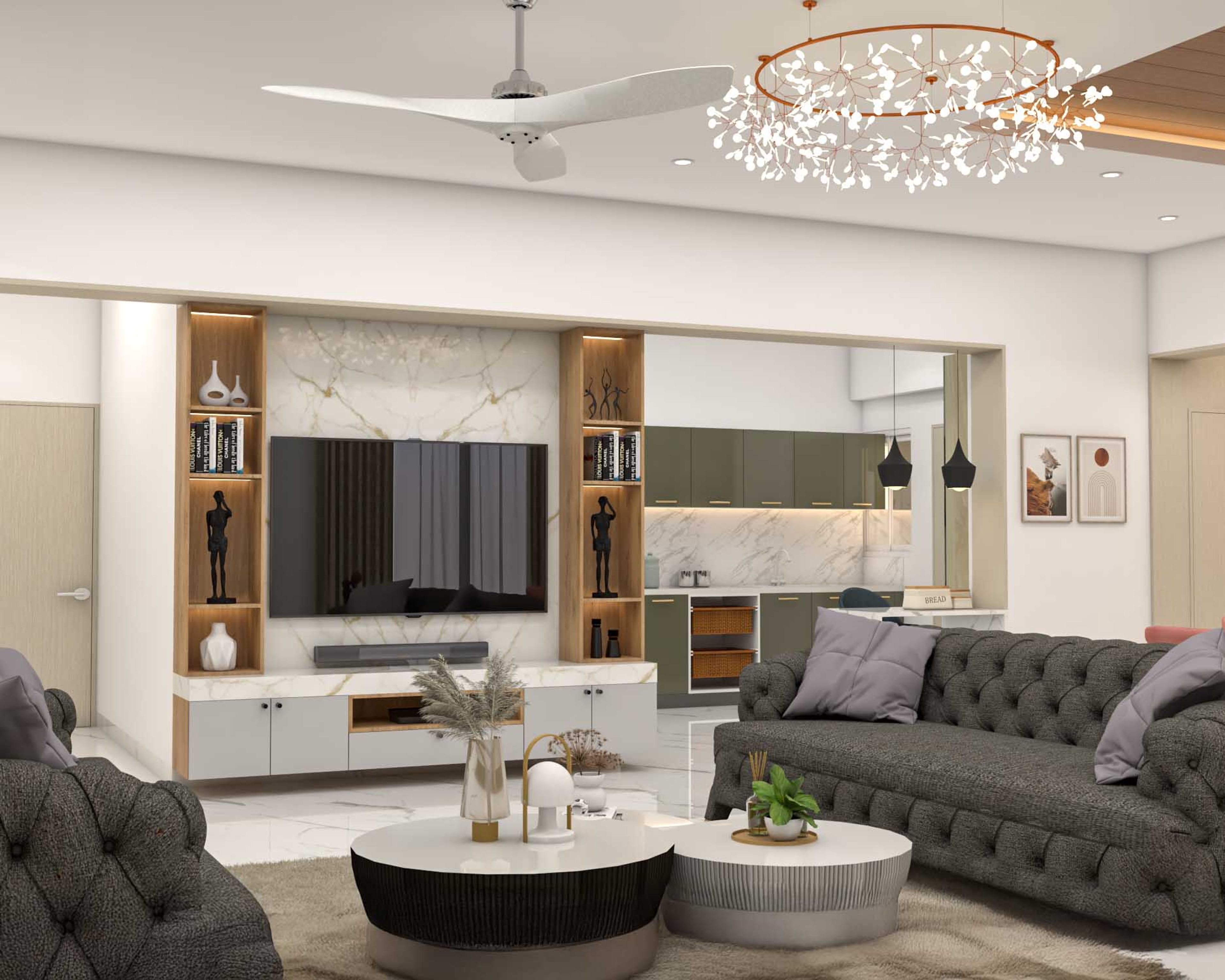 Contemporary TV Unit Design in Dove Grey and Teak