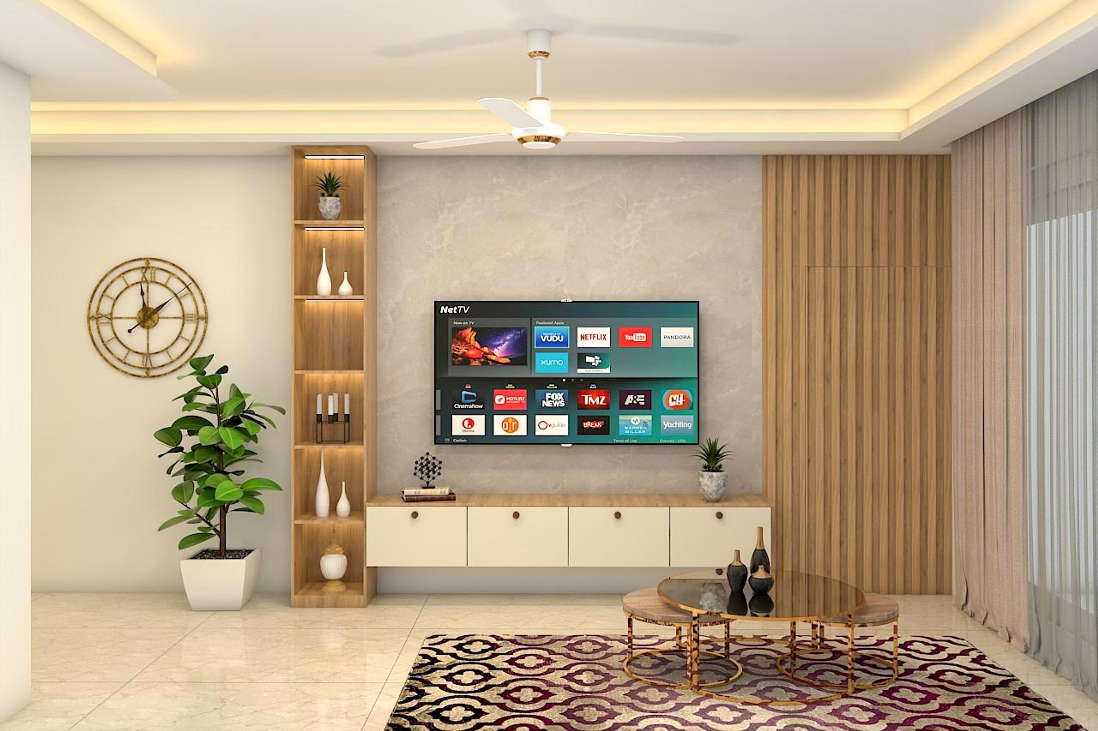 Wall-Mounted Contemporary TV Unit Design with Marble Accent