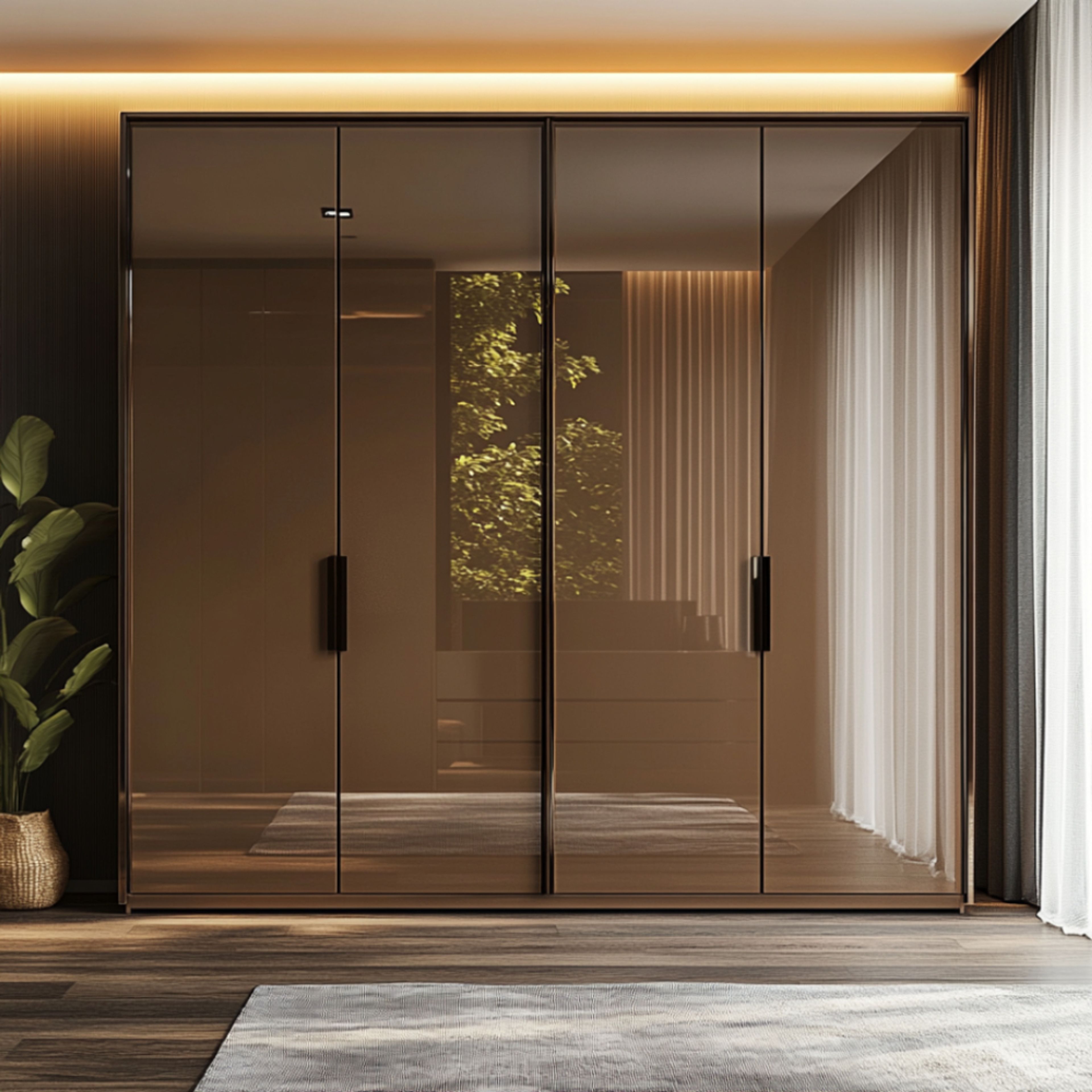 Contemporary 4-Door Swing Wardrobe Design with Mirrored Sliding Doors