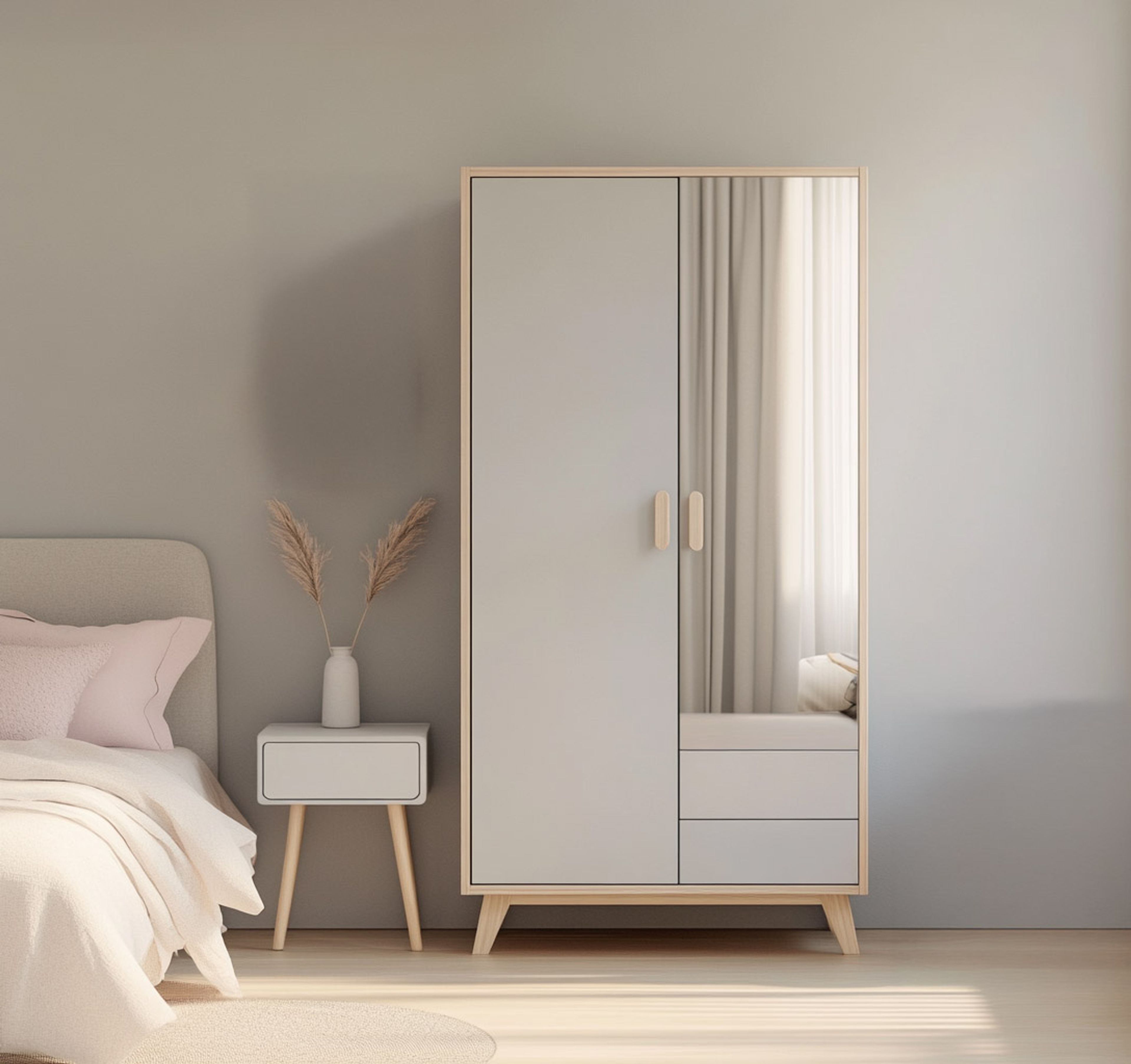 Modern 2-Door Swing Wardrobe Design with Mirror and Storage