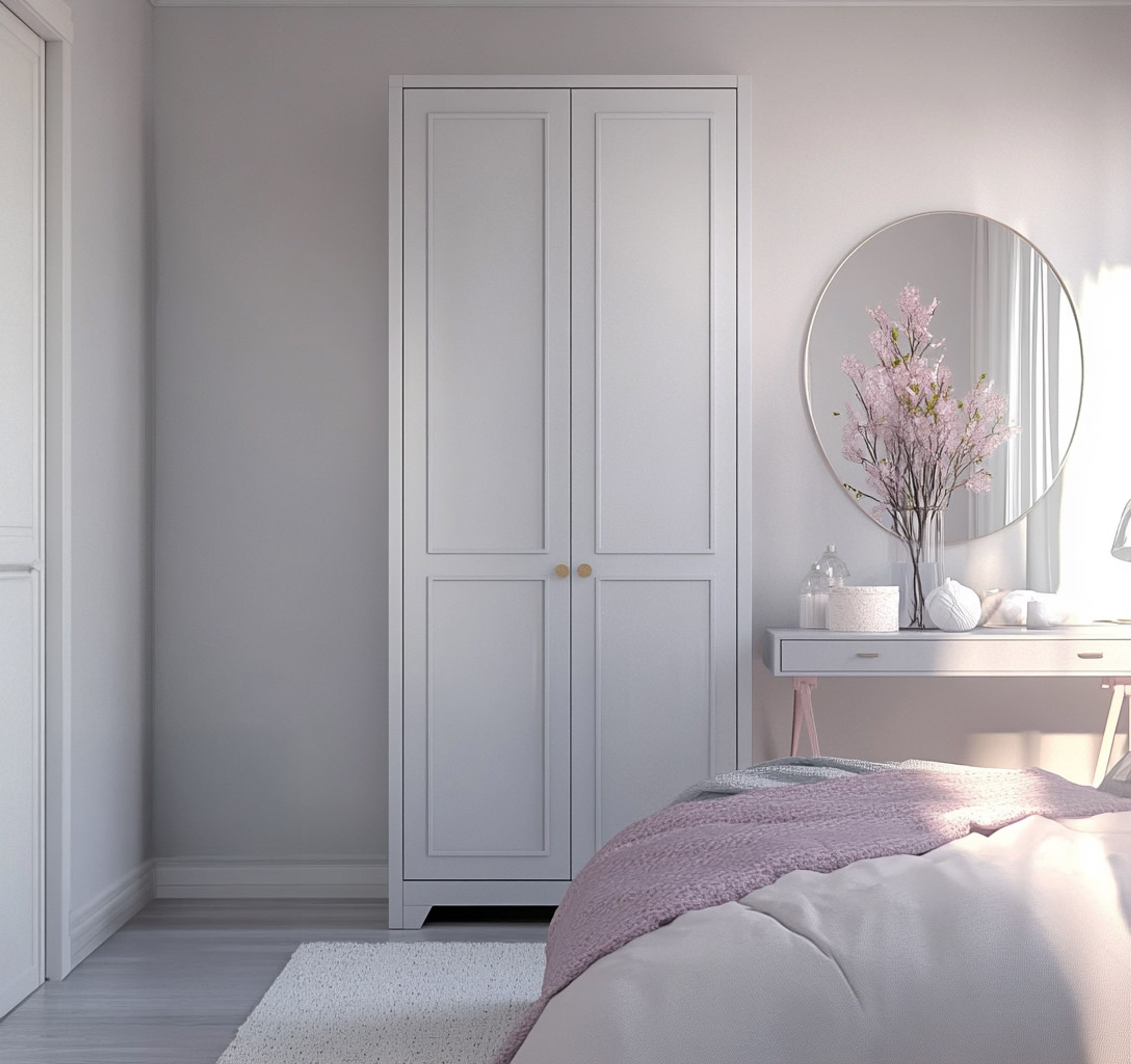 Off White Modern Swing Wardrobe Design with Brass Handles