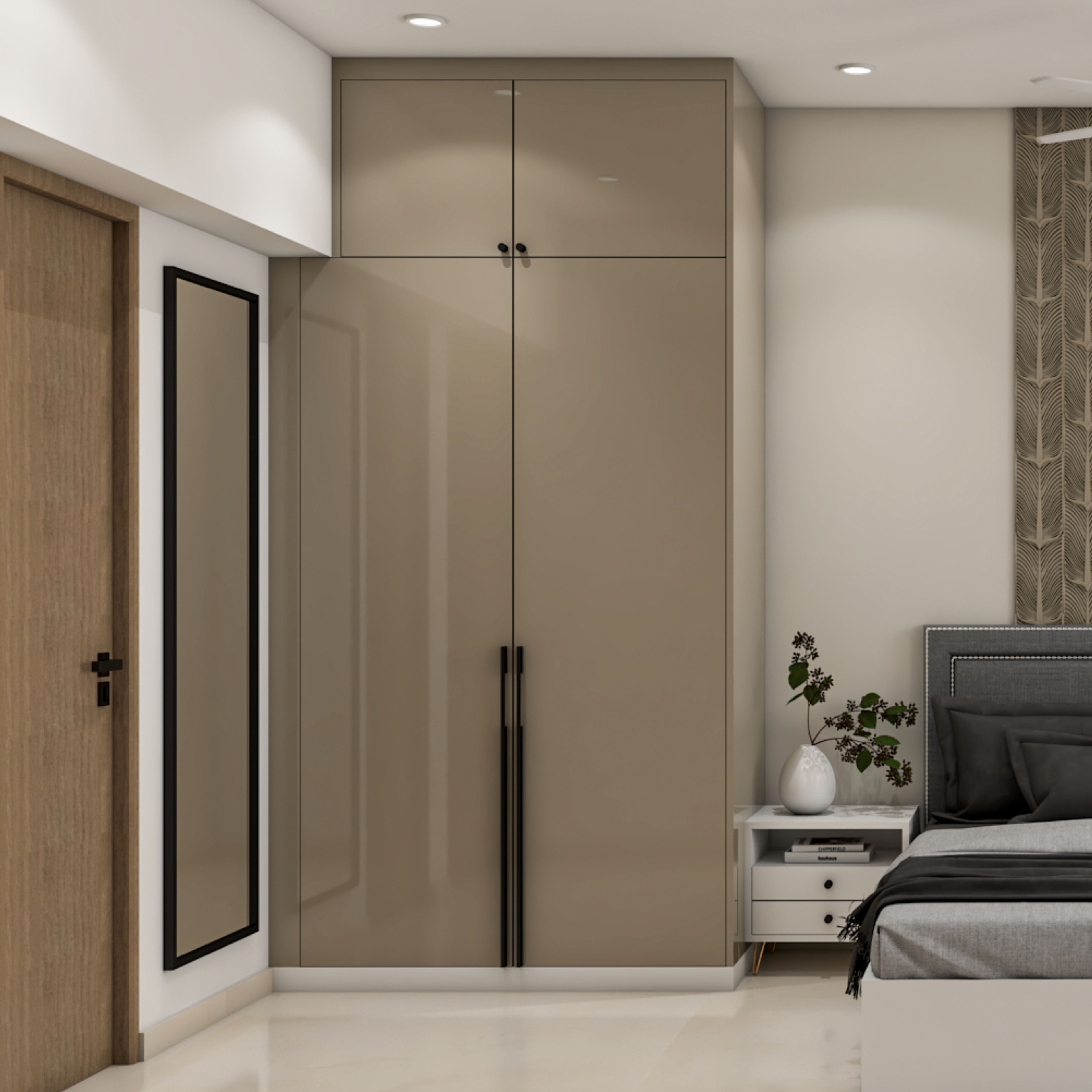 Modern 2-Door High-Gloss Grey Wardrobe Design with Vertical Storage
