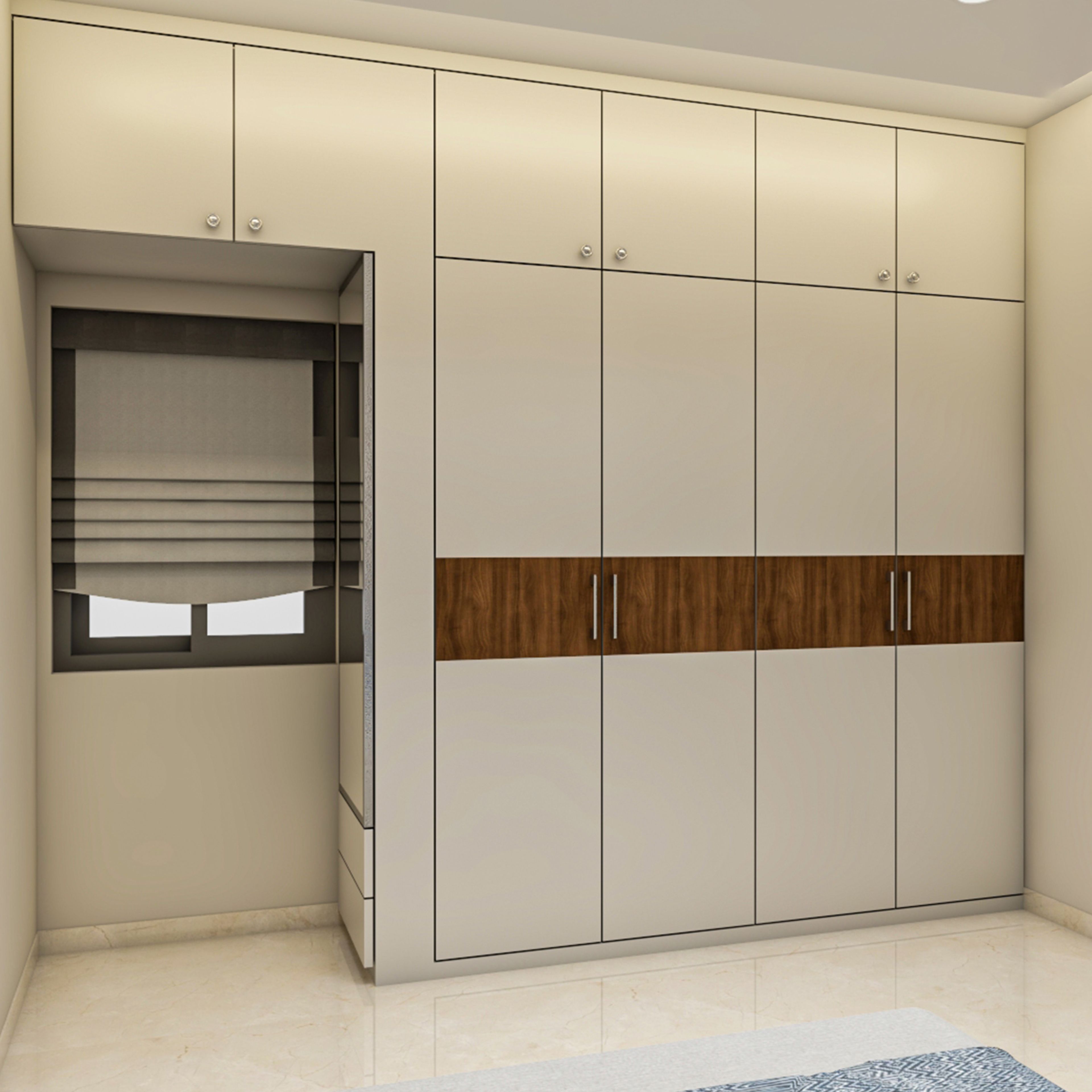 4-Door Modern Swing Wardrobe Design With Neutral Wood Contrast Finish