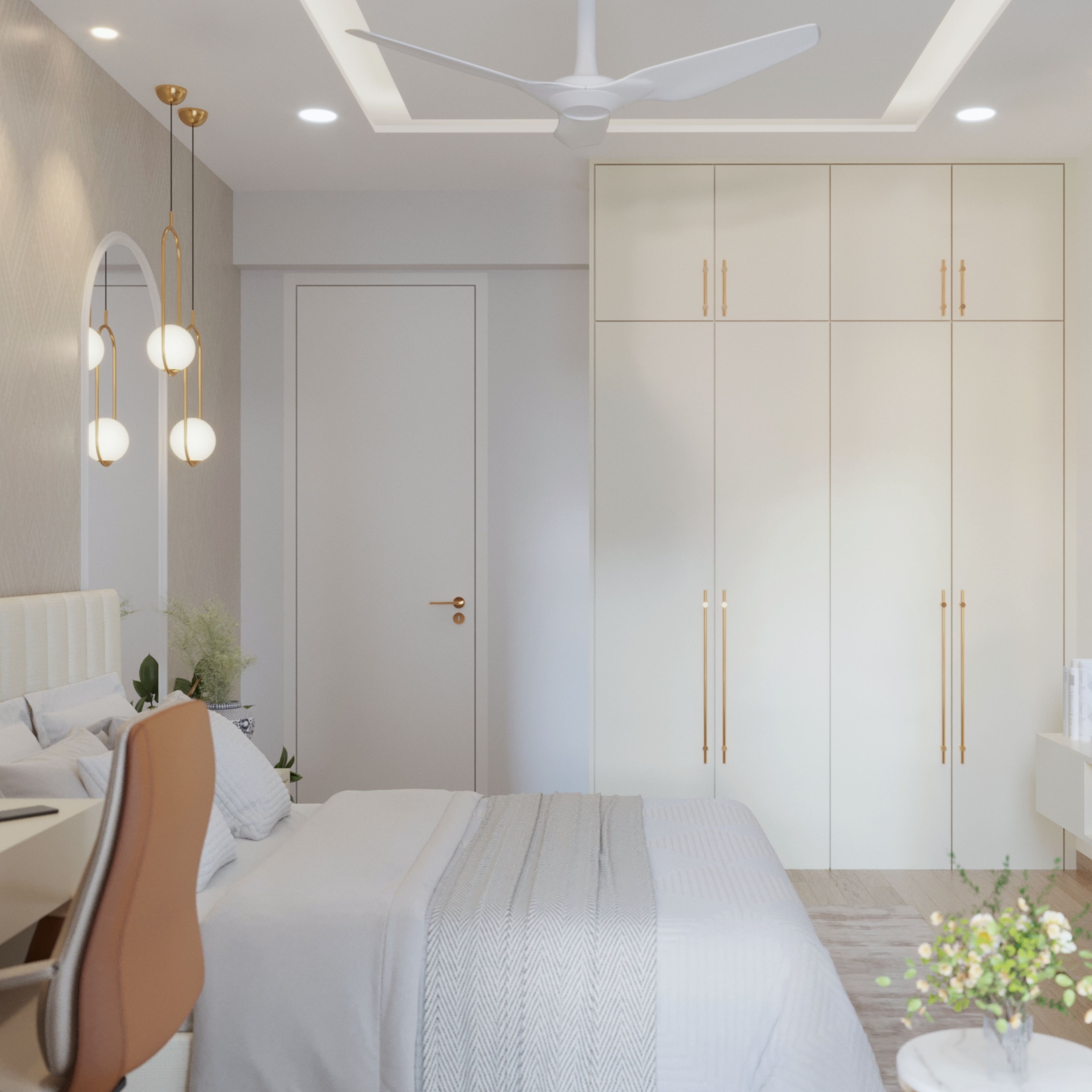 4-Door Modern Swing Wardrobe Design in Cream With Vertical Storage Design