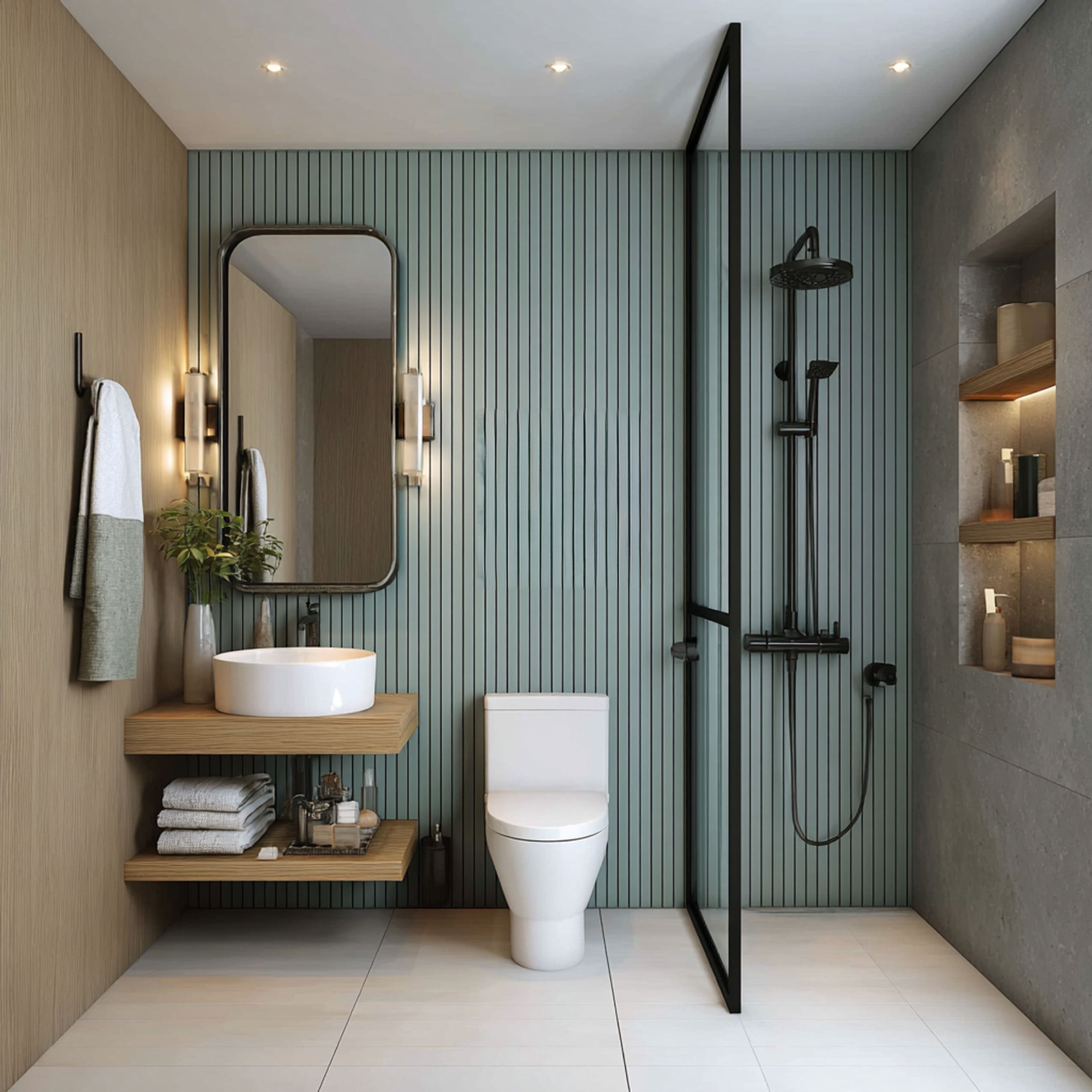 Modern Bathroom Design with Floating Wooden Vanity and Vessel Sink