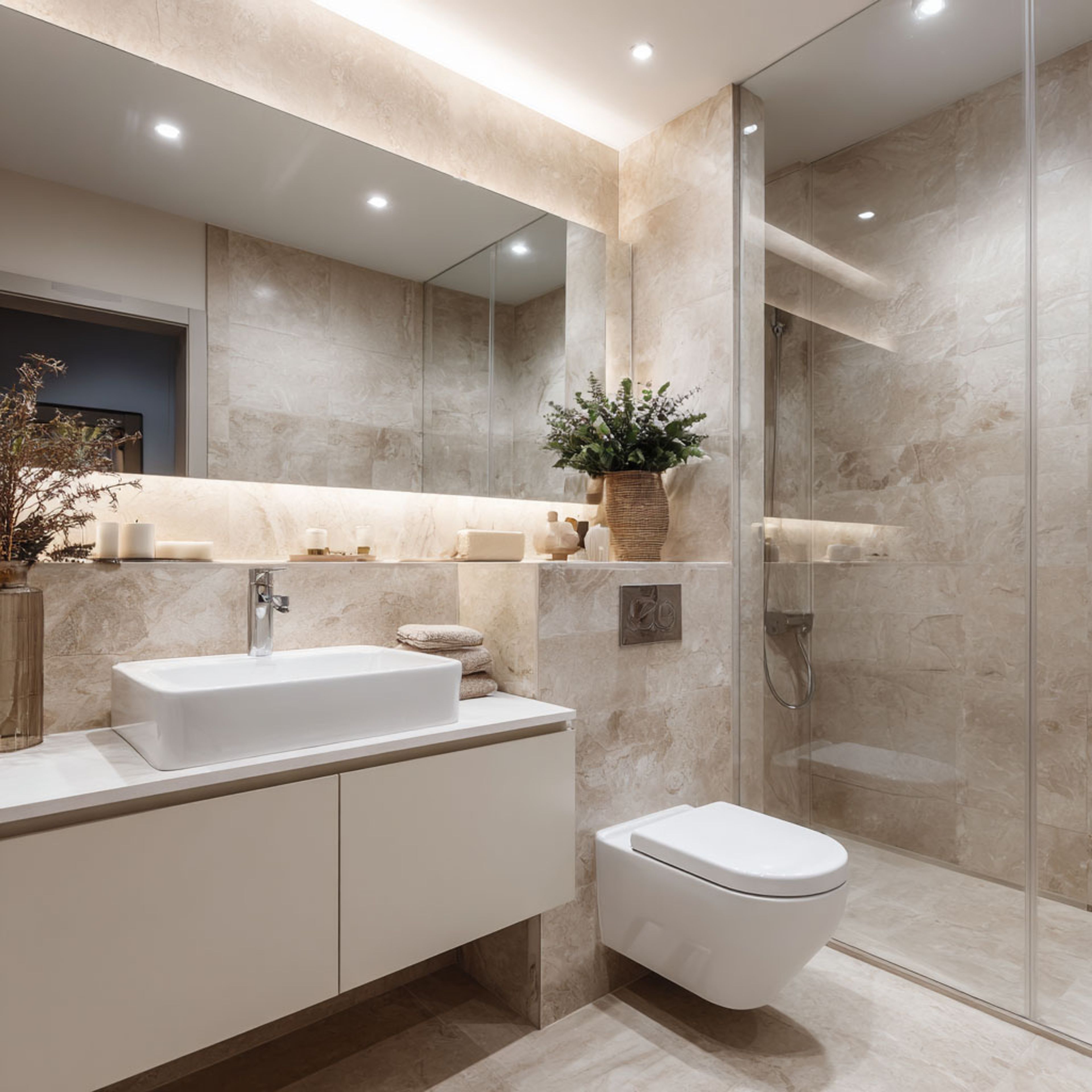 Contemporary Bathroom Design with Frameless Glass and Floating Vanity