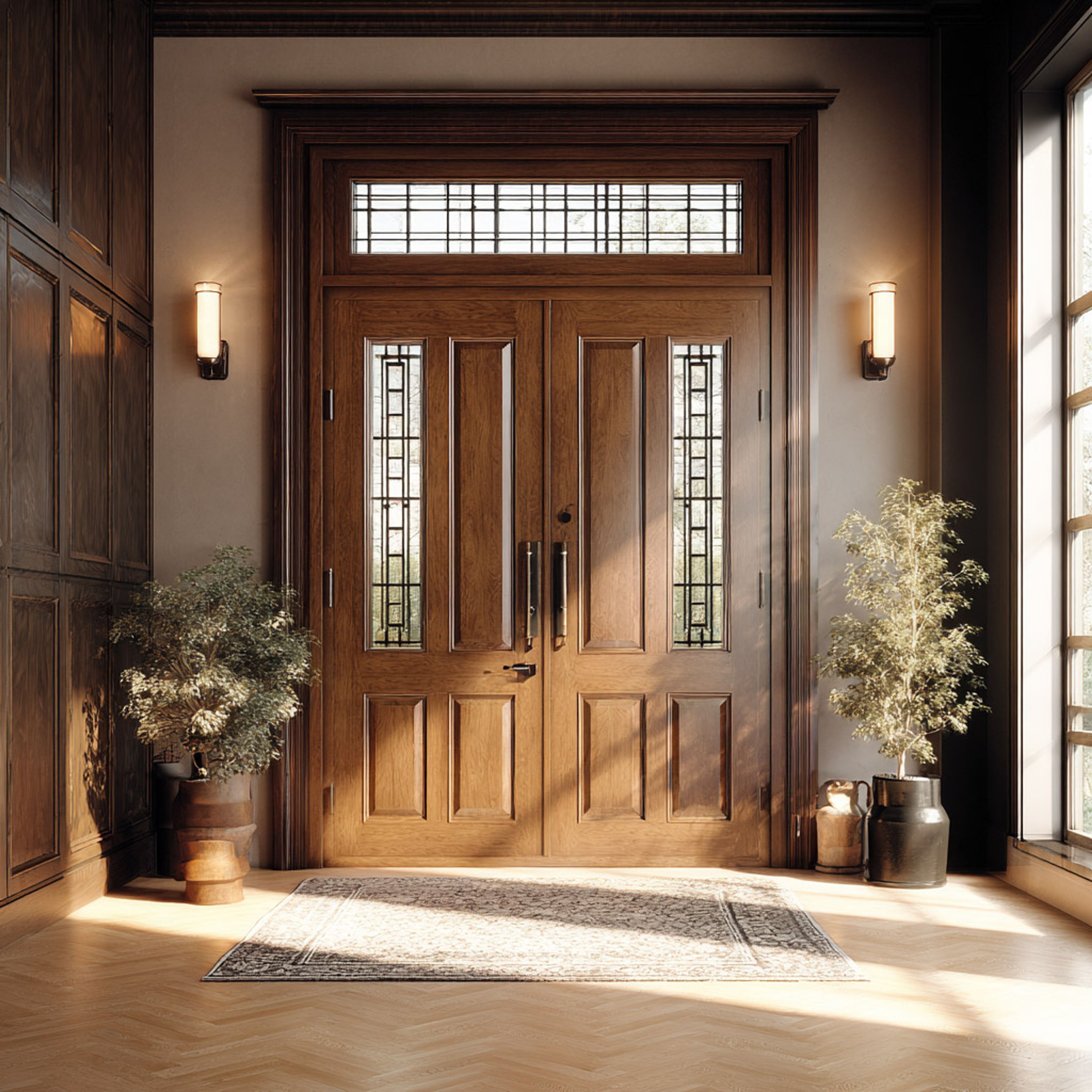 Traditional Entrance Door Design with Swing Double Type in Matte Finish