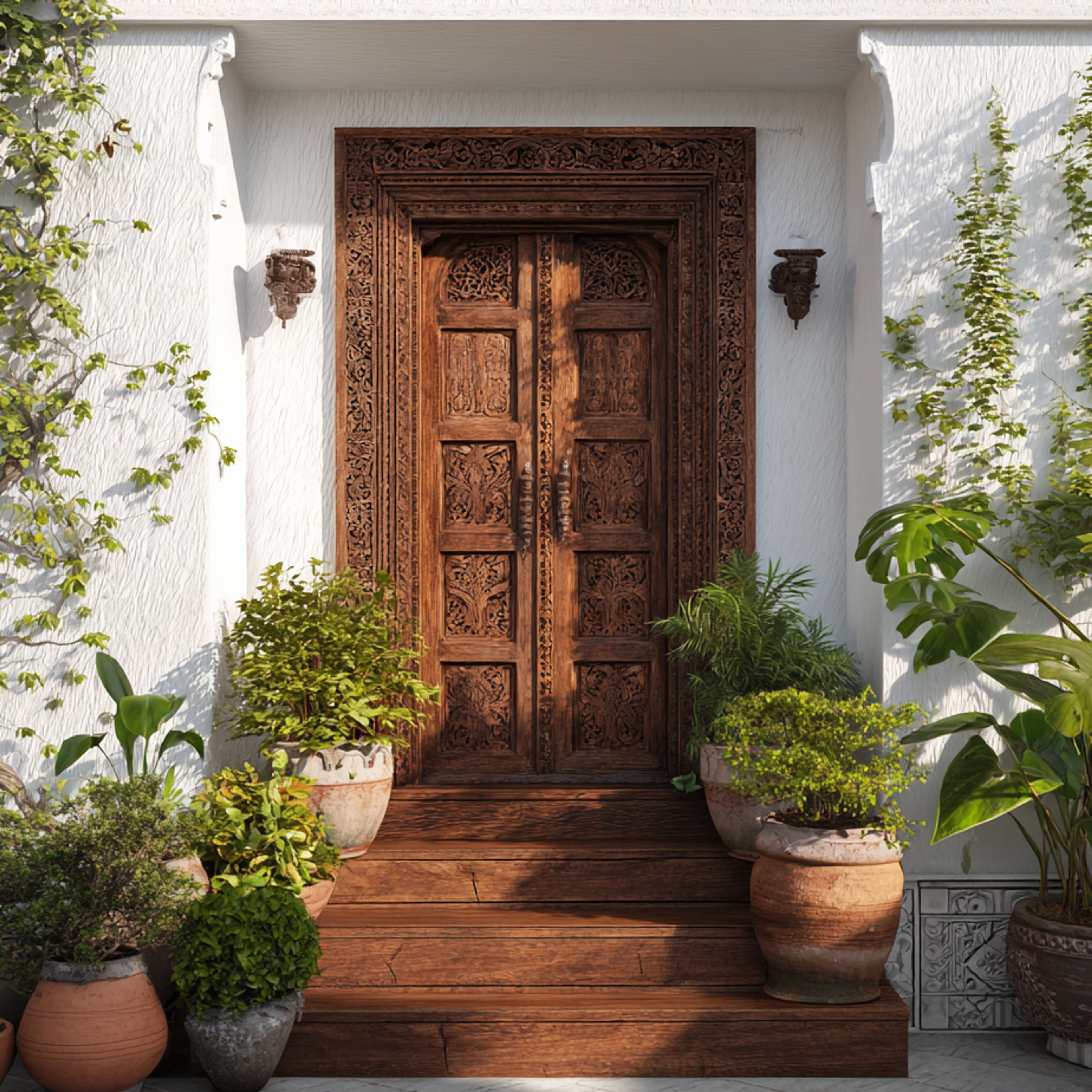 Indian Traditional Door Design with Swing Double Entrance Matte Finish