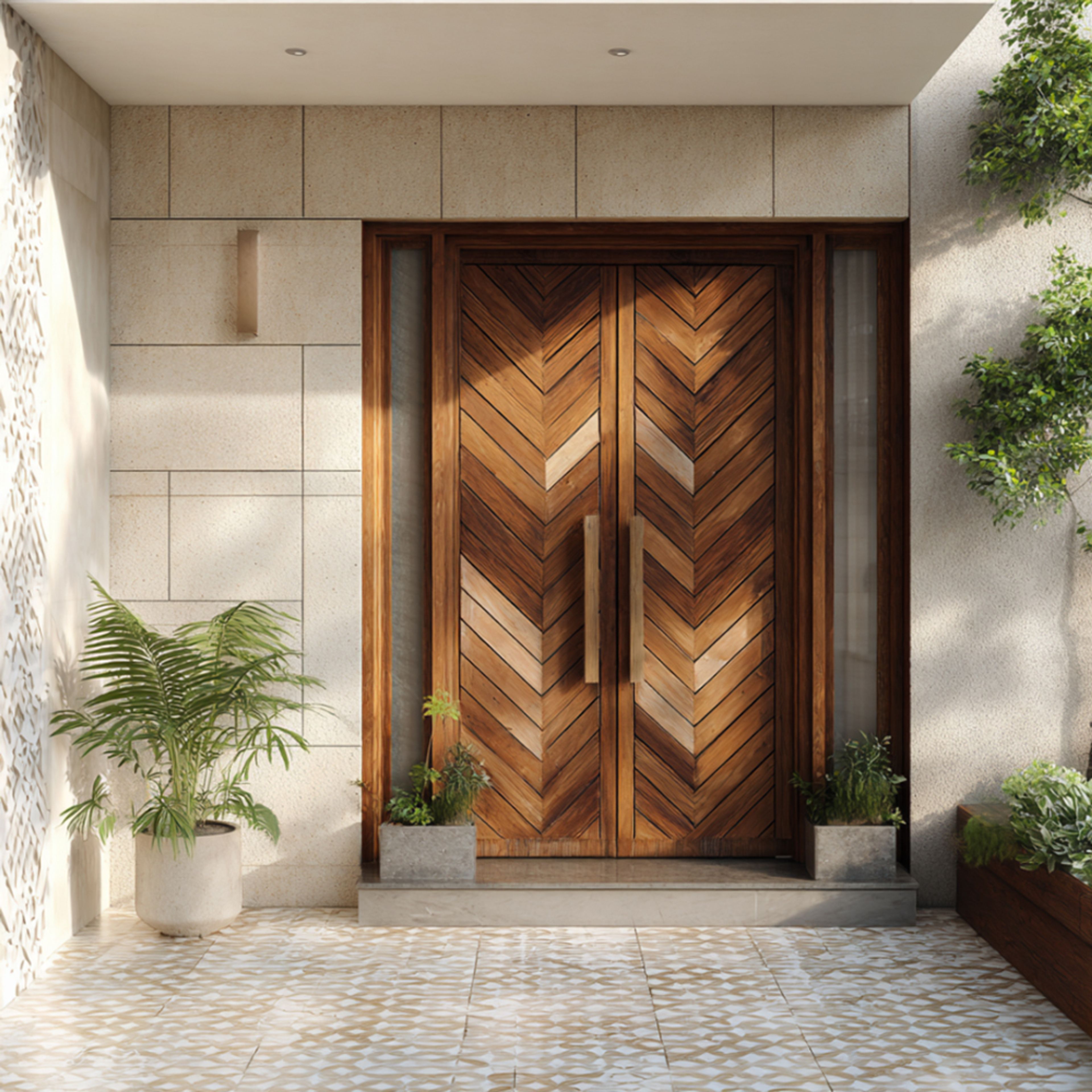 Entrance Door Design With Matte Swing Double Doors