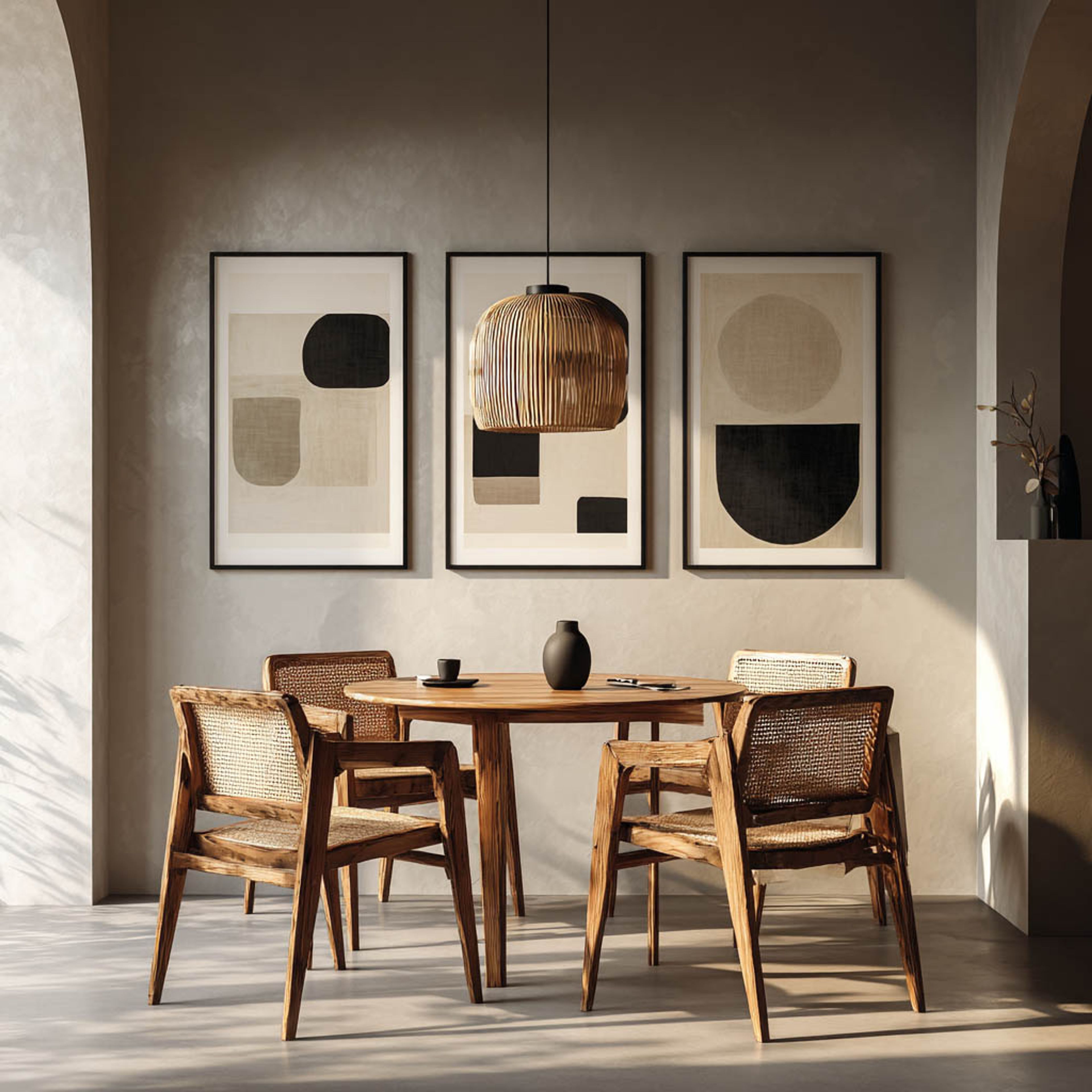 Dining Room Design with Round Wooden Table and Chairs